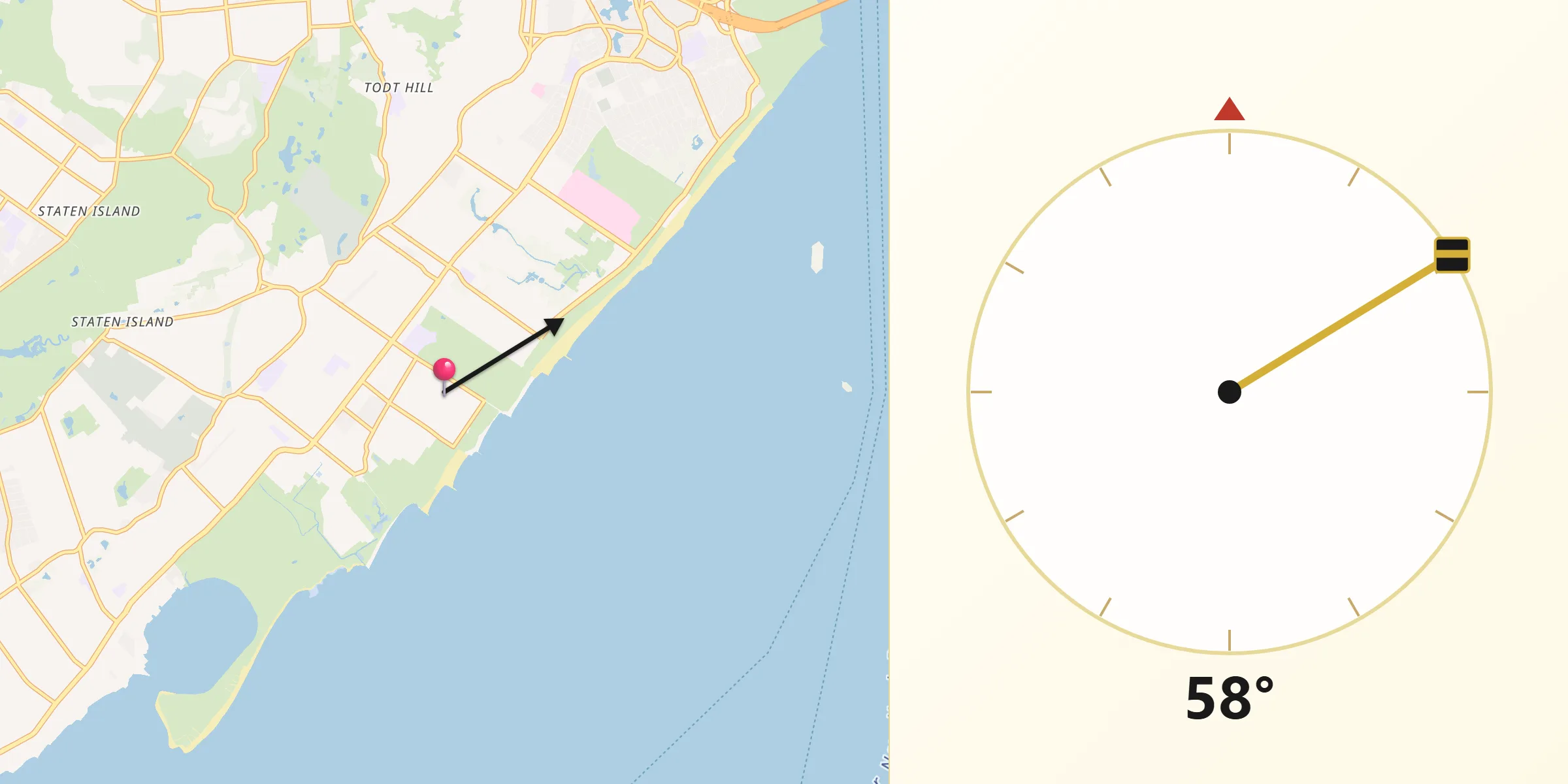 Qibla Direction from New Dorp Beach