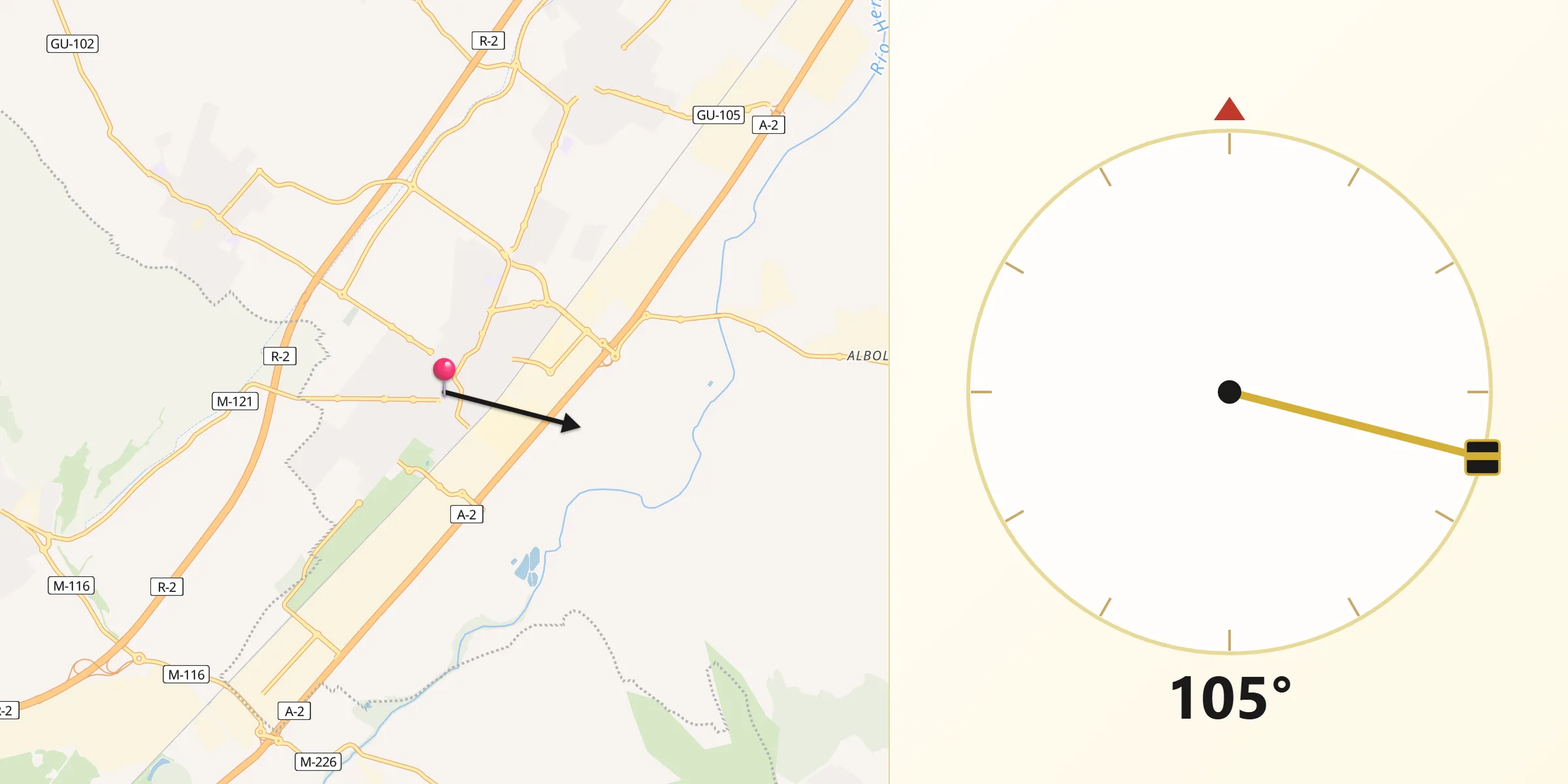 Dirección de la Qibla desde Azuqueca