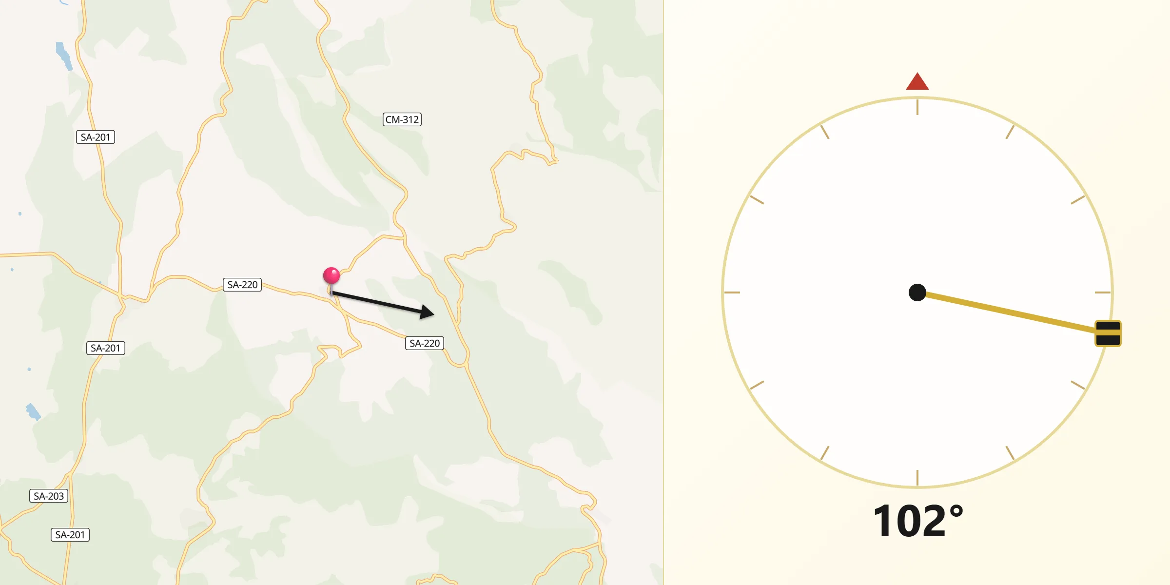 Dirección de la Qibla desde Cereceda de la Sierra
