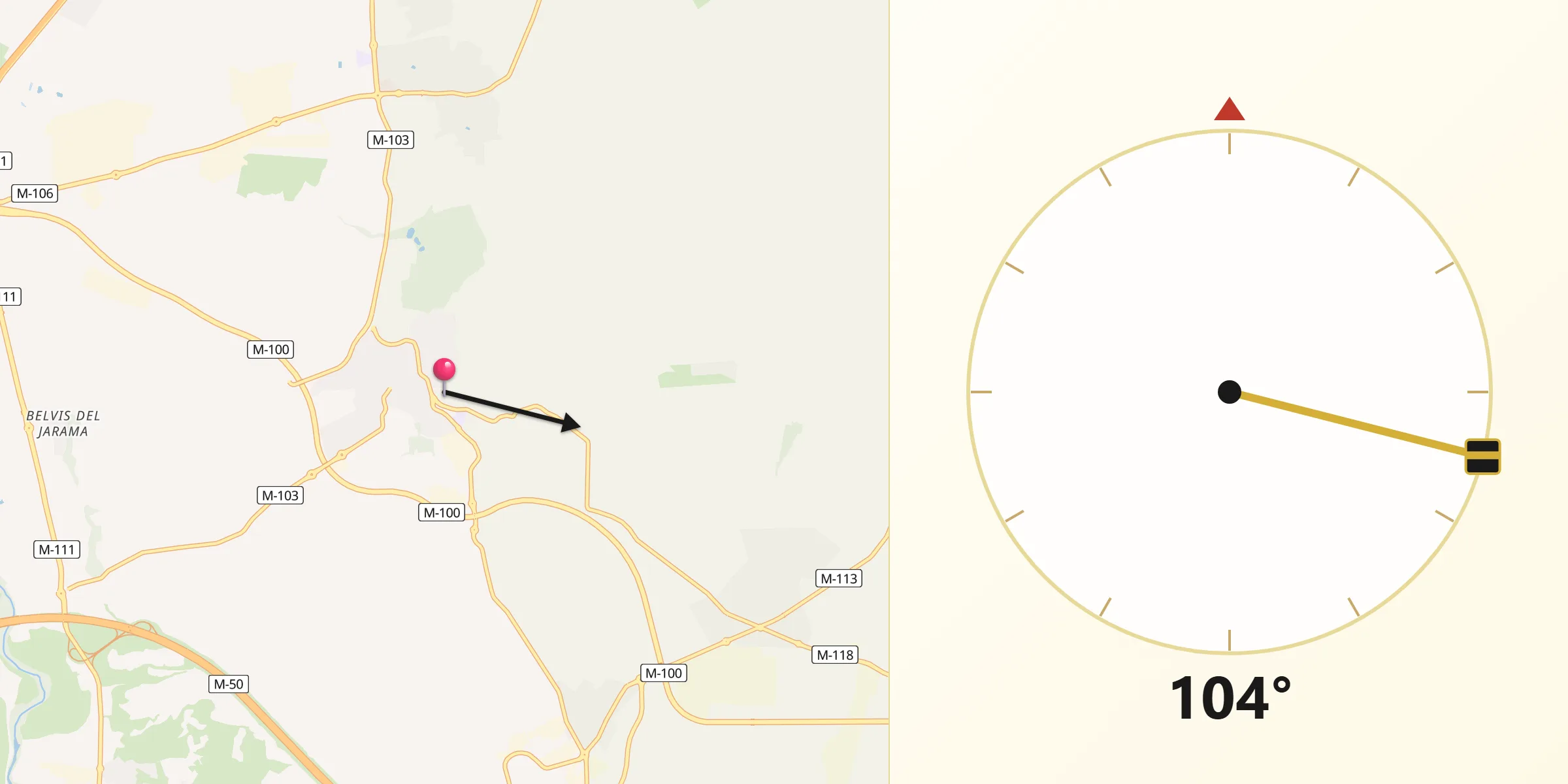 Dirección de la Qibla desde Cobeña