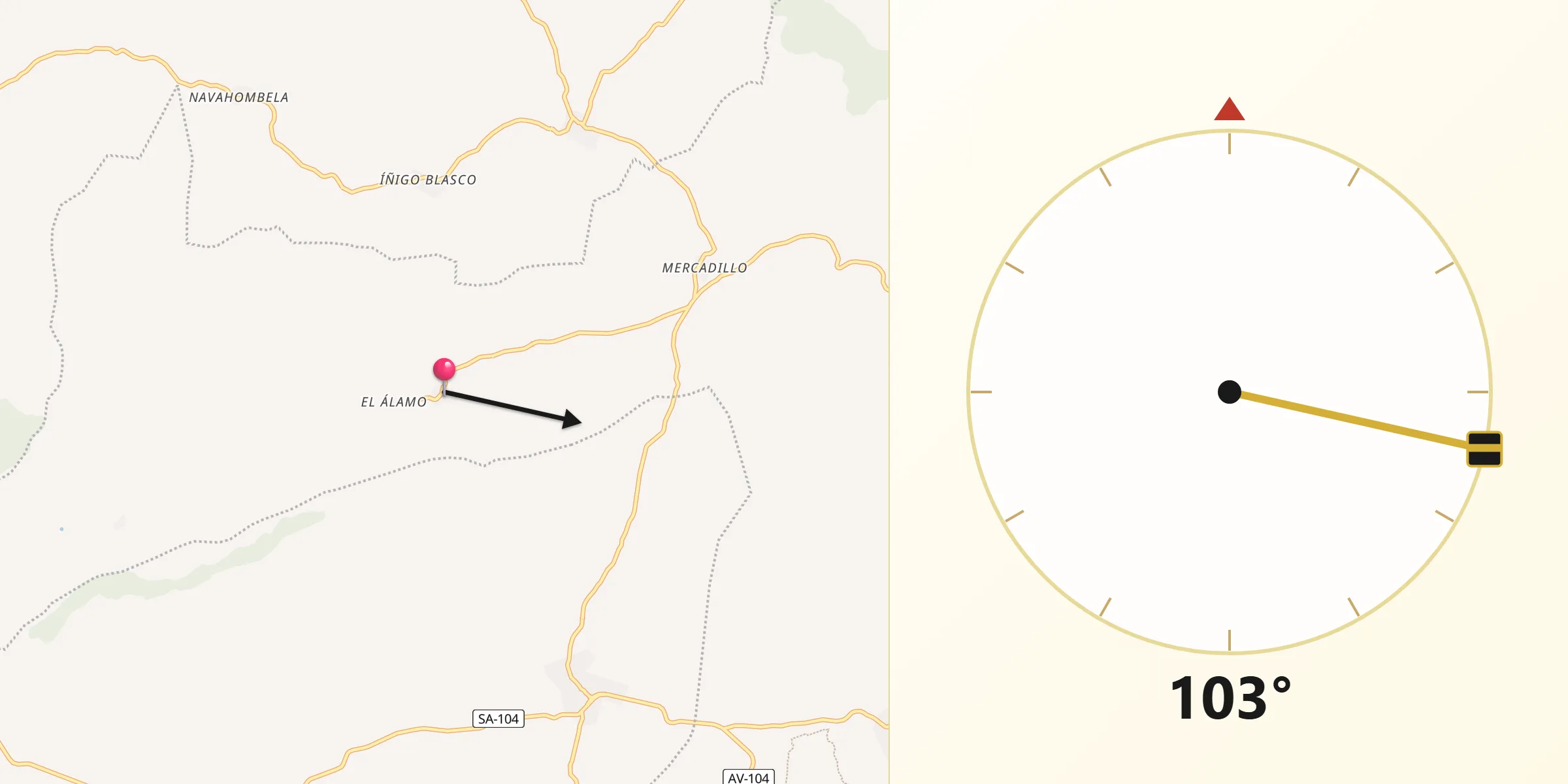 Dirección de la Qibla desde Narrillos del Álamo