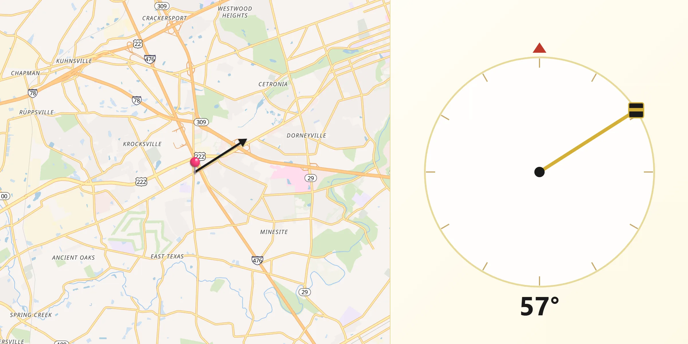 Qibla Direction from Wescosville