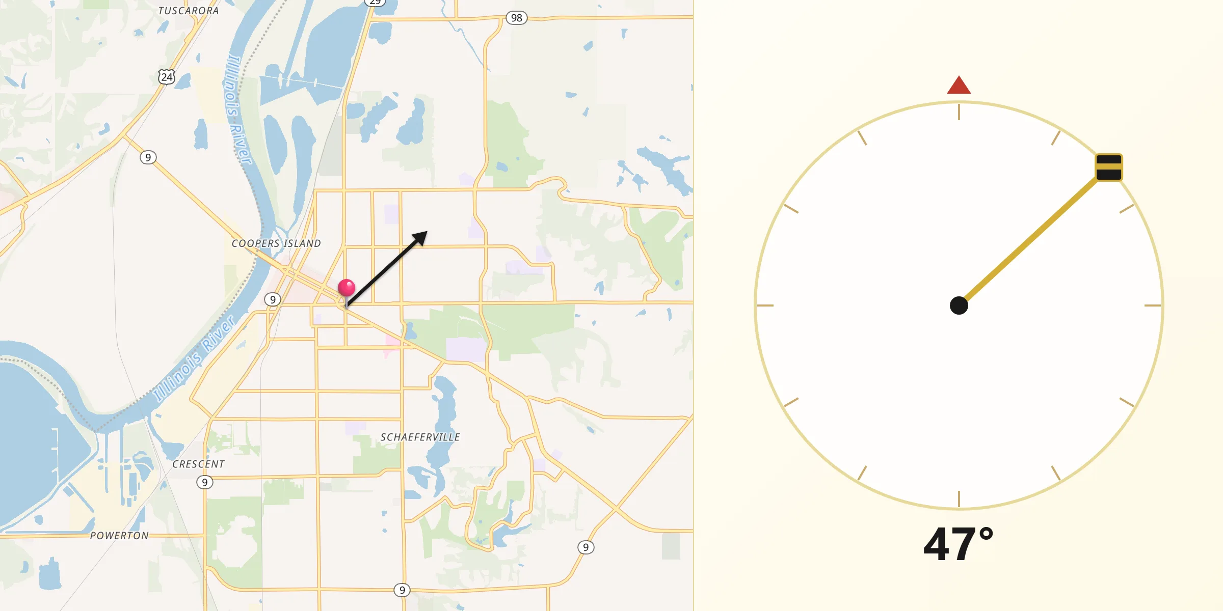 Qibla Direction from Pekin