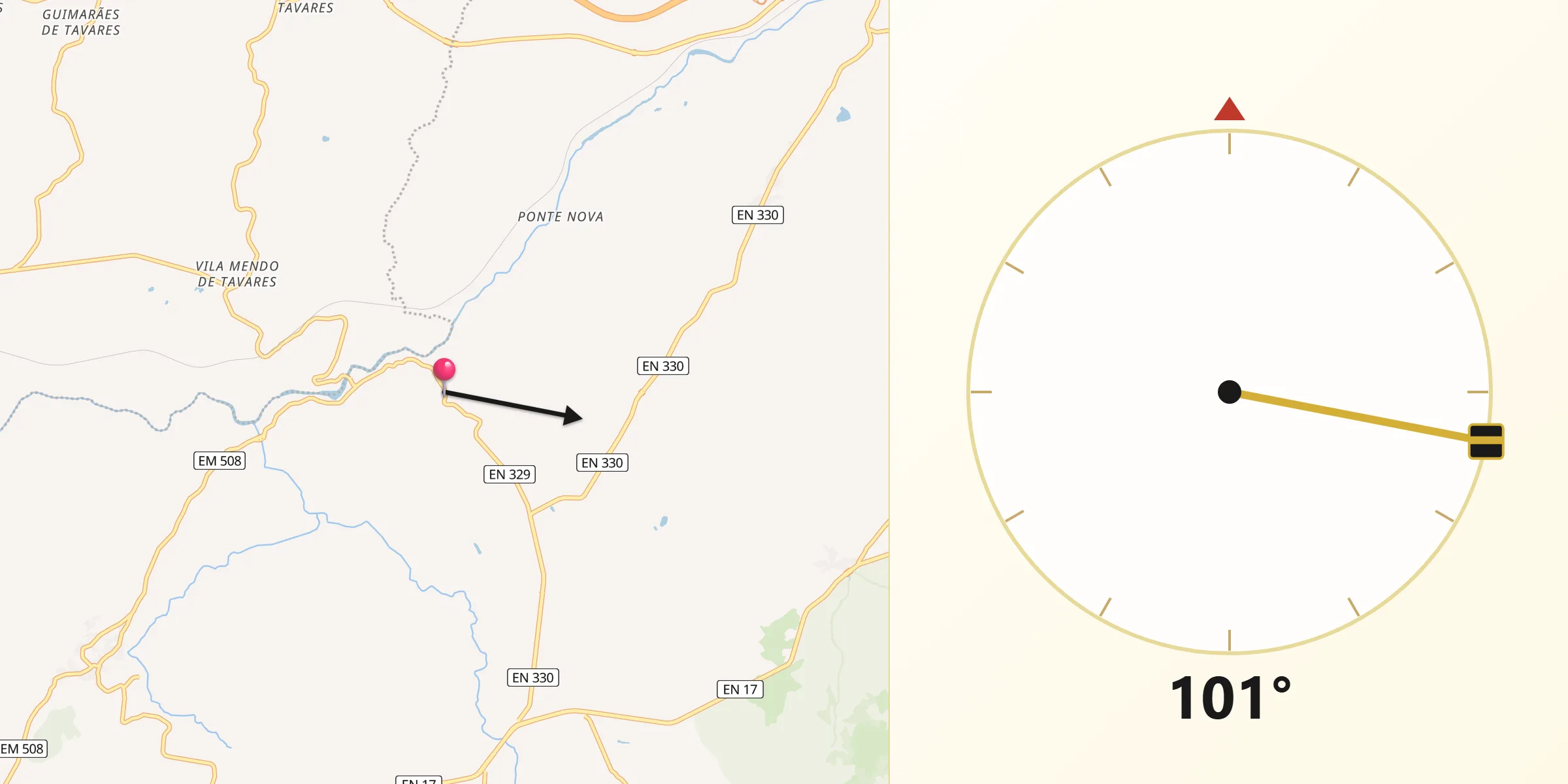 Direção da Qibla a partir de Ribamondego