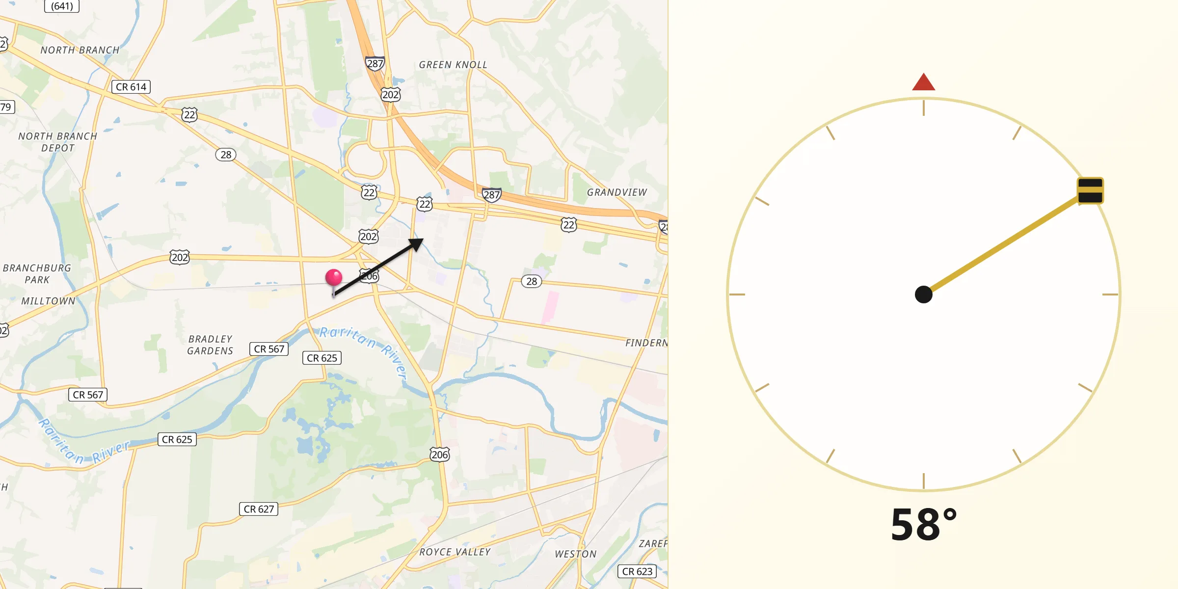 Qibla Direction from Raritan