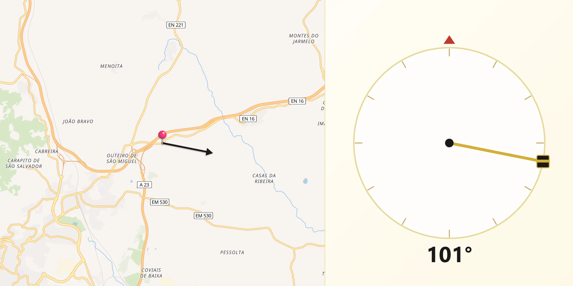 Direção da Qibla a partir de Arrifana