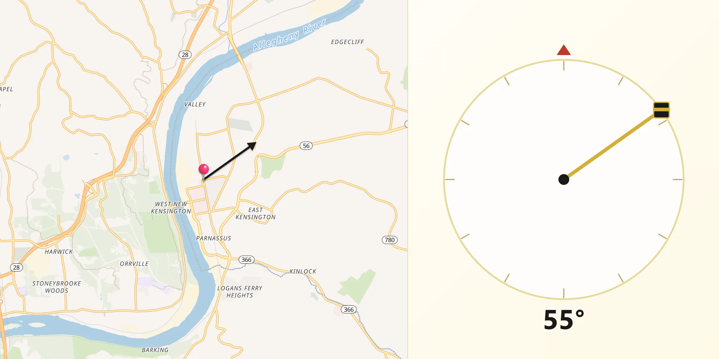 Qibla Direction from New Kensington
