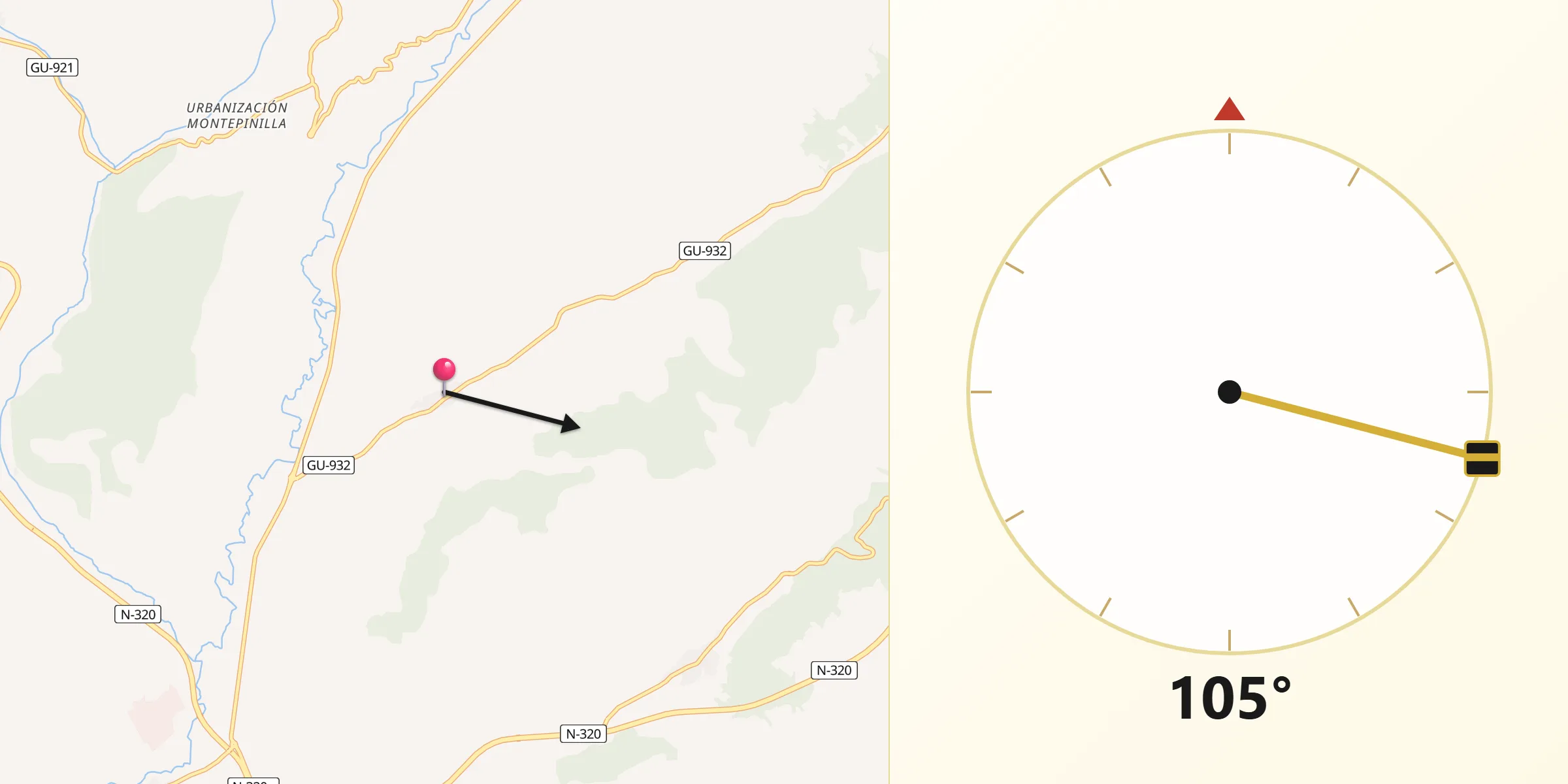 Dirección de la Qibla desde Romanones