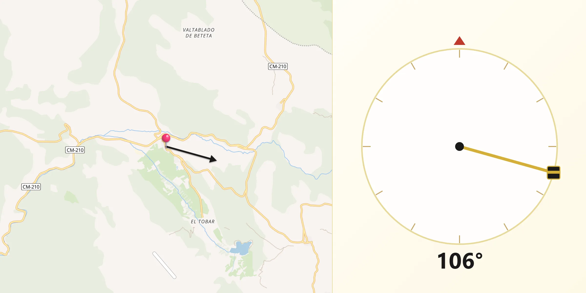 Dirección de la Qibla desde Beteta