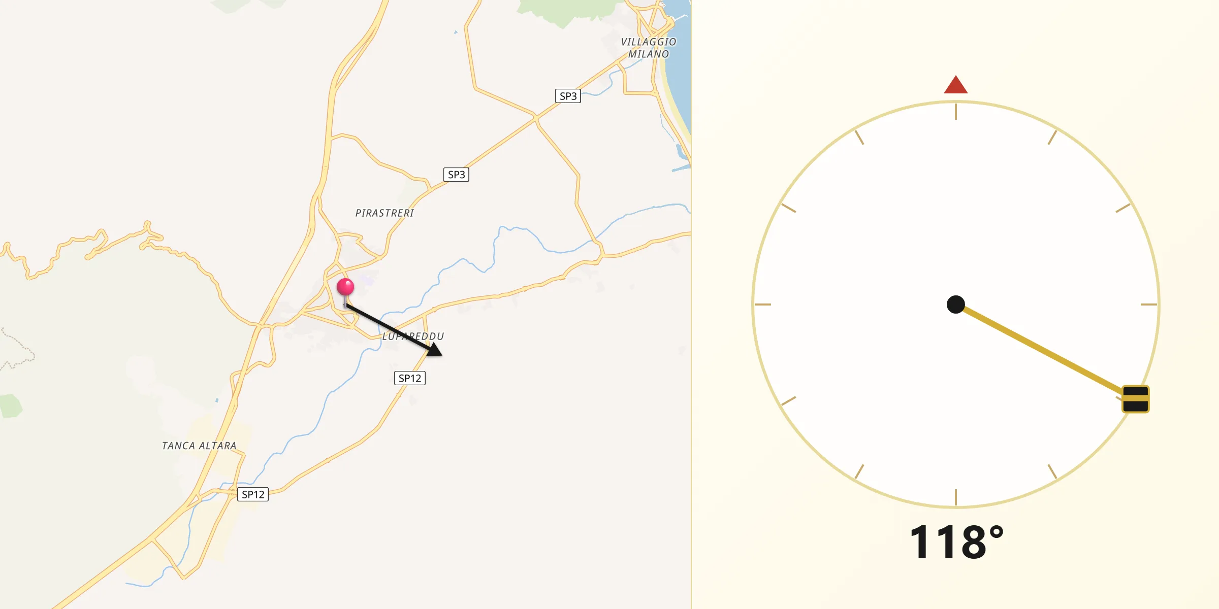 Direzione della Qibla da Siniscola