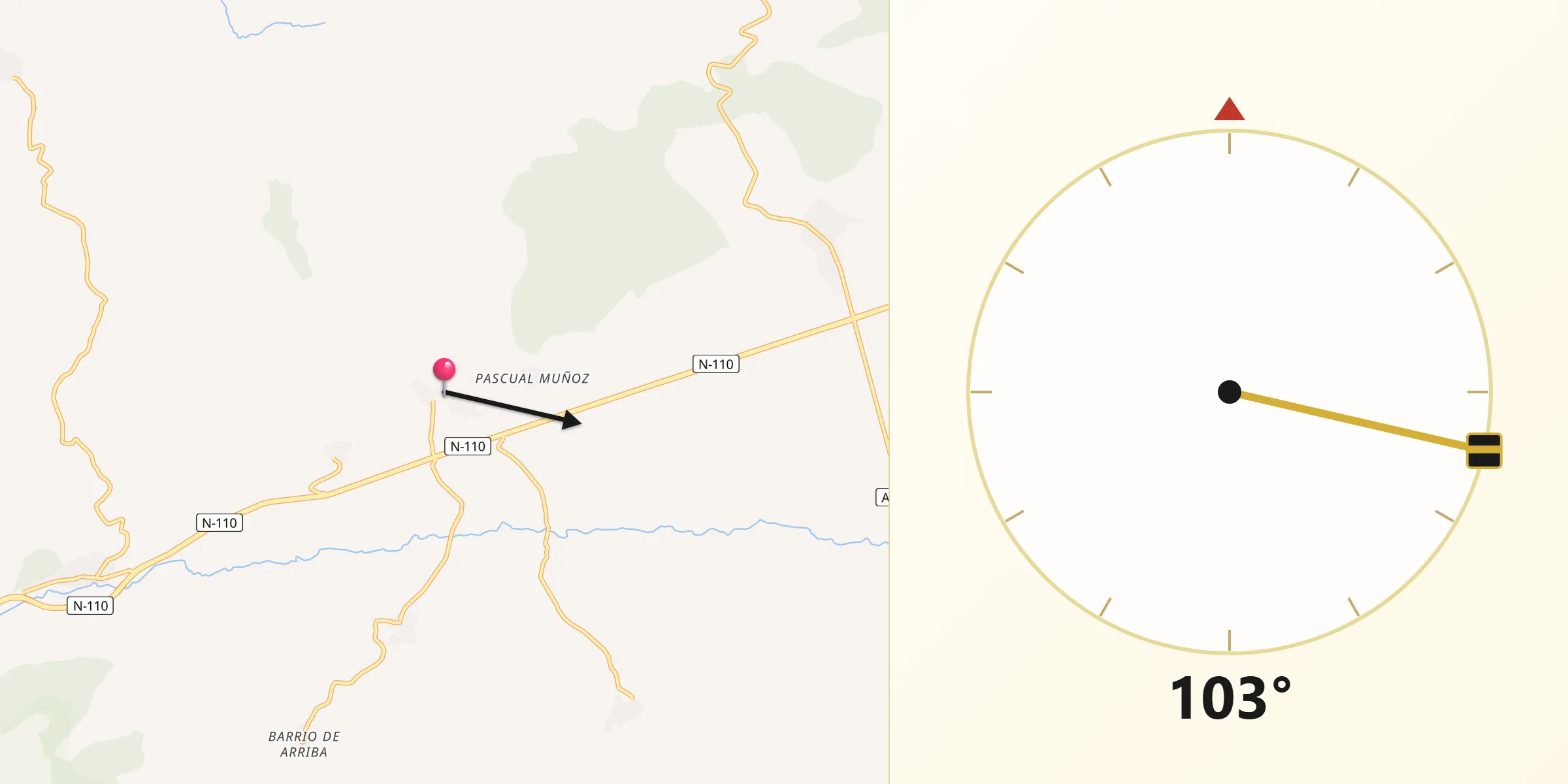 Dirección de la Qibla desde Amavida