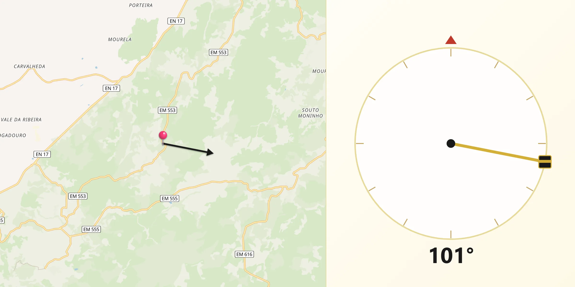 Direção da Qibla a partir de Salgueirais