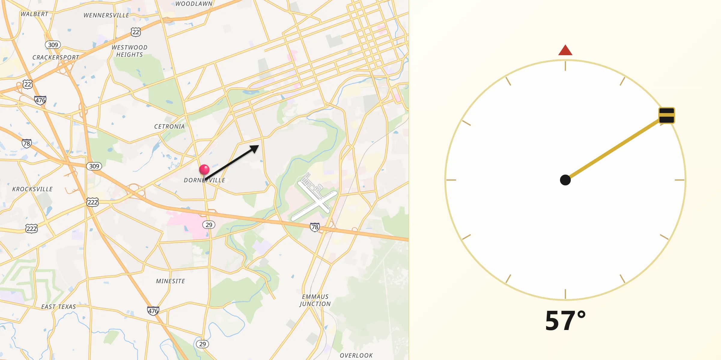 Qibla Direction from Dorneyville