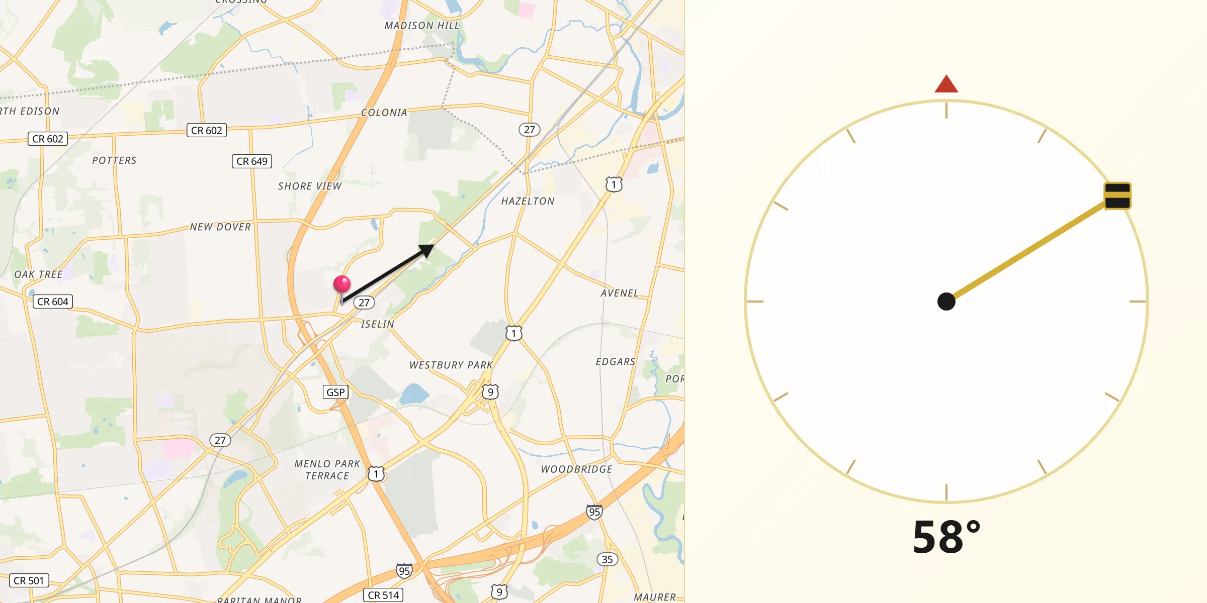 Qibla Direction from Iselin