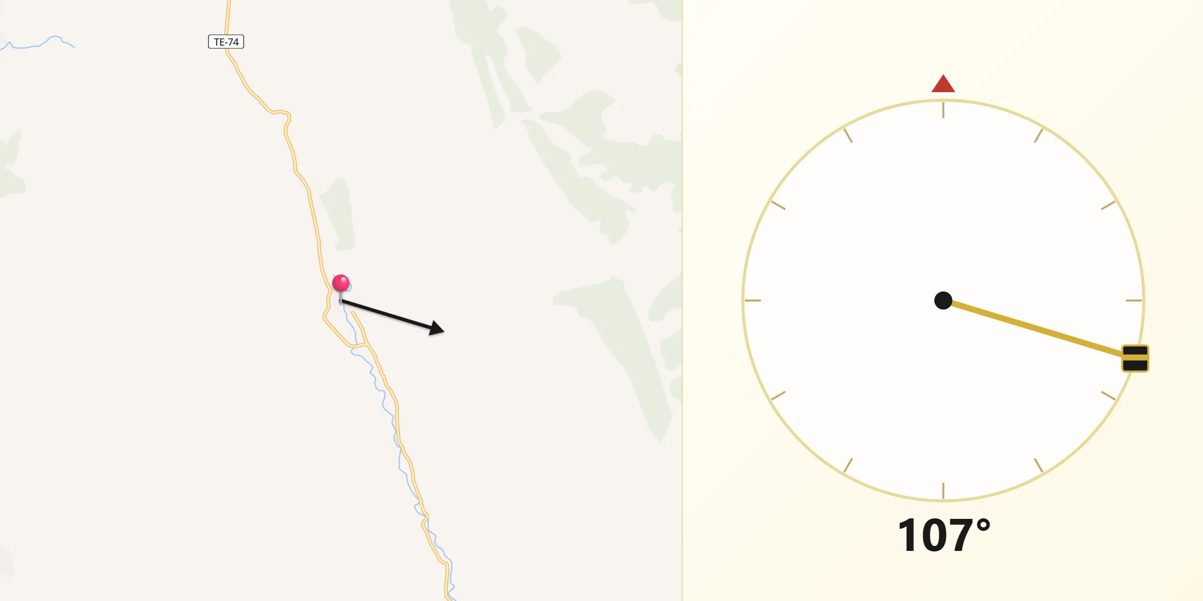 Dirección de la Qibla desde Miravete de la Sierra