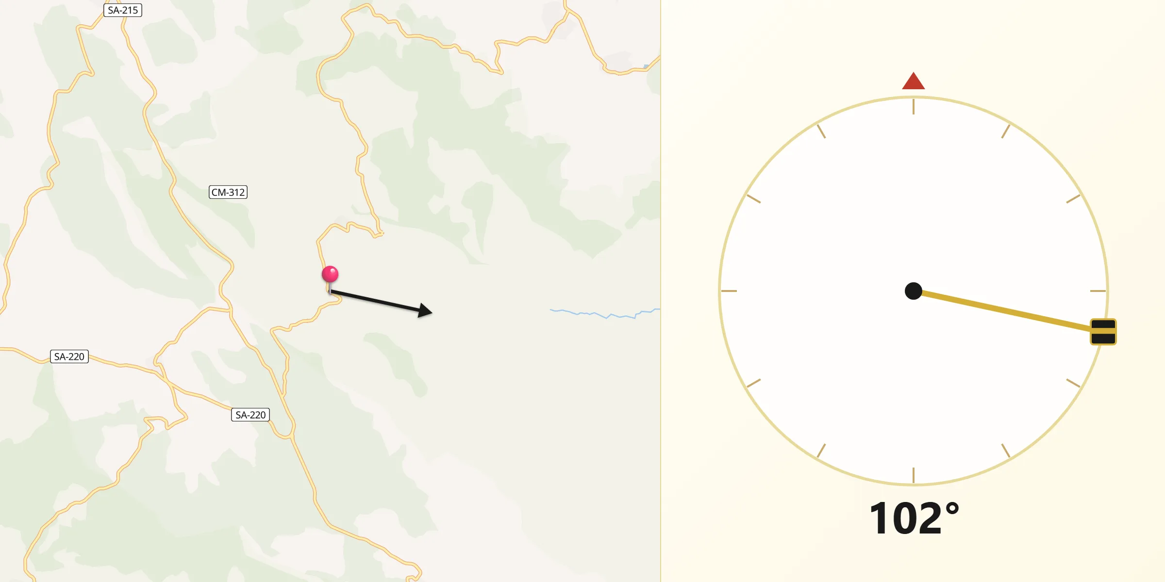 Dirección de la Qibla desde Cilleros de la Bastida