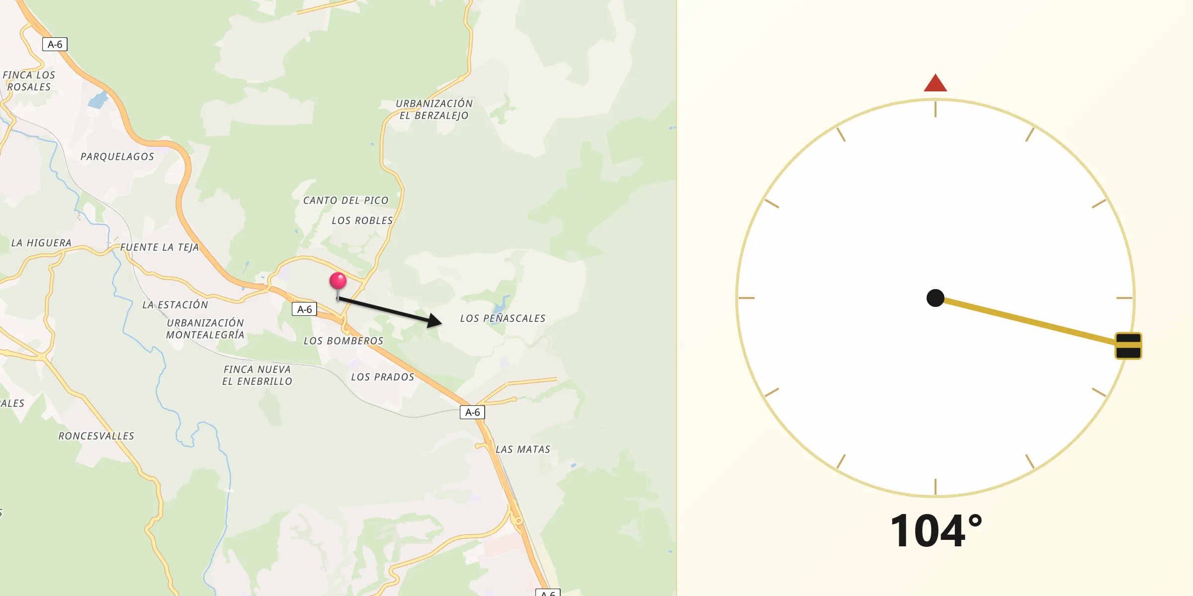 Dirección de la Qibla desde Torrelodones