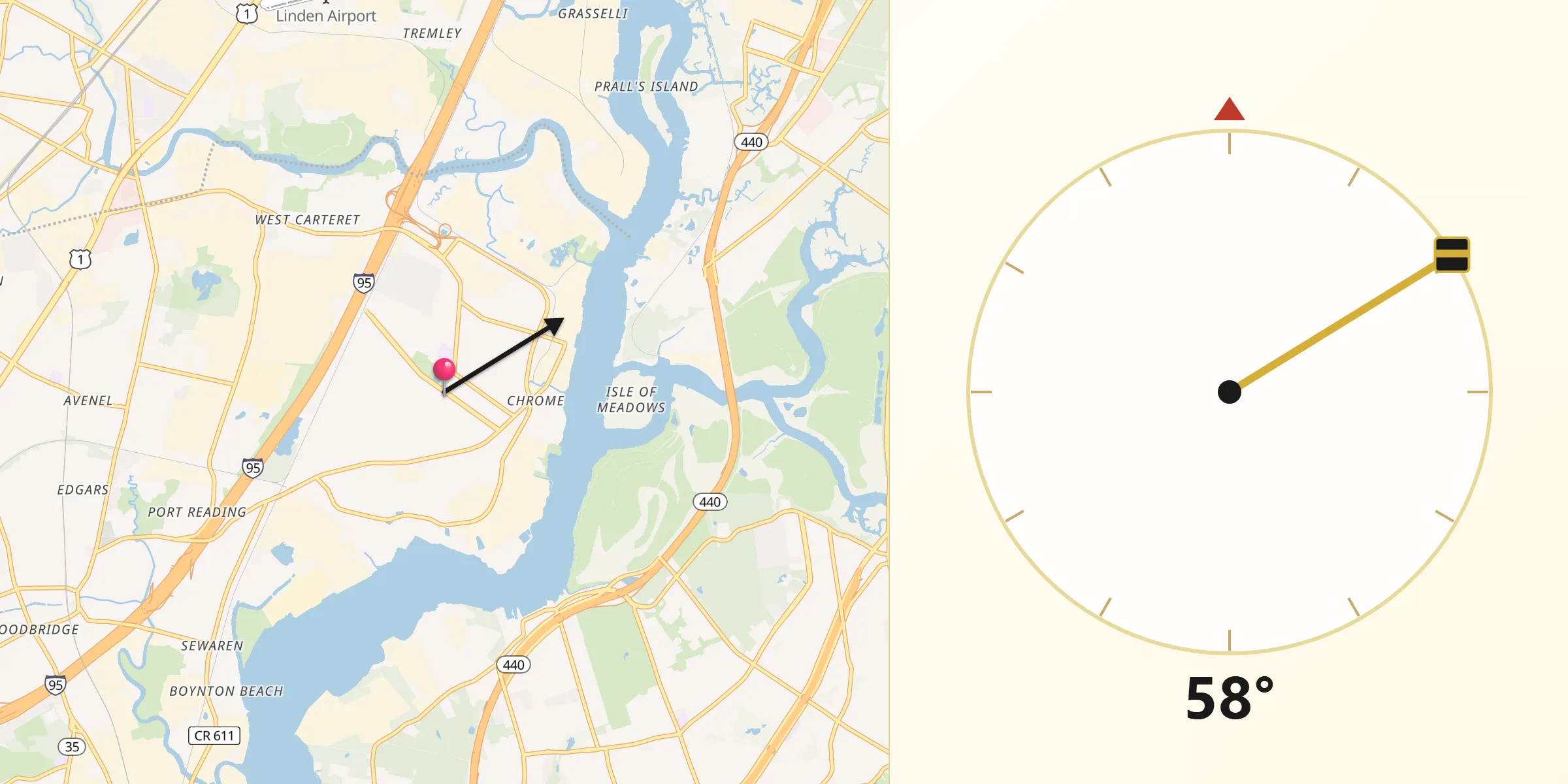 Qibla Direction from Carteret