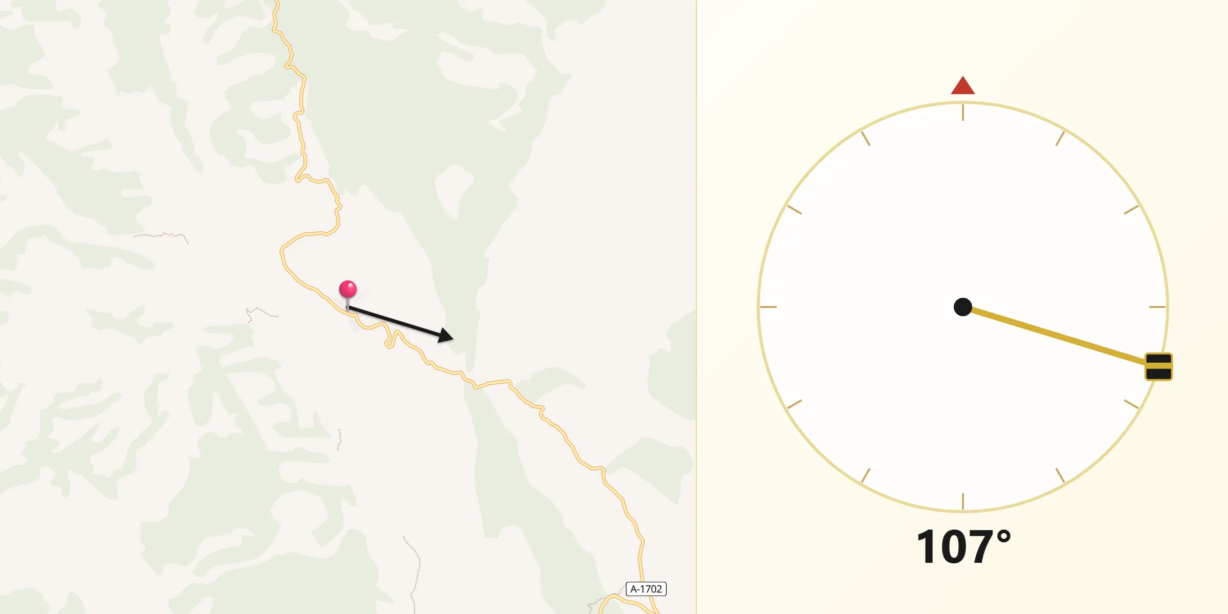 Dirección de la Qibla desde Cañada de Benatanduz