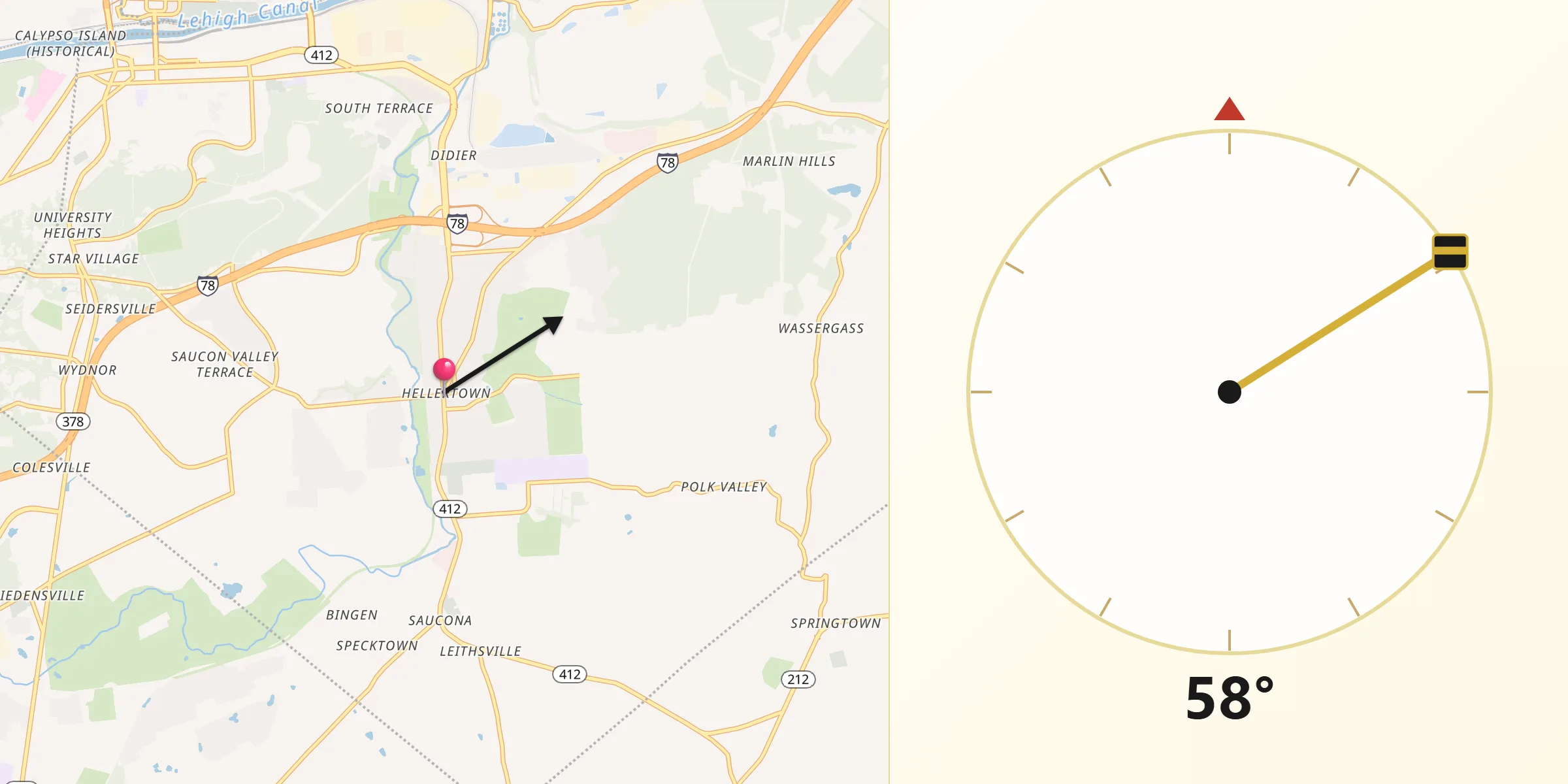 Qibla Direction from Hellertown