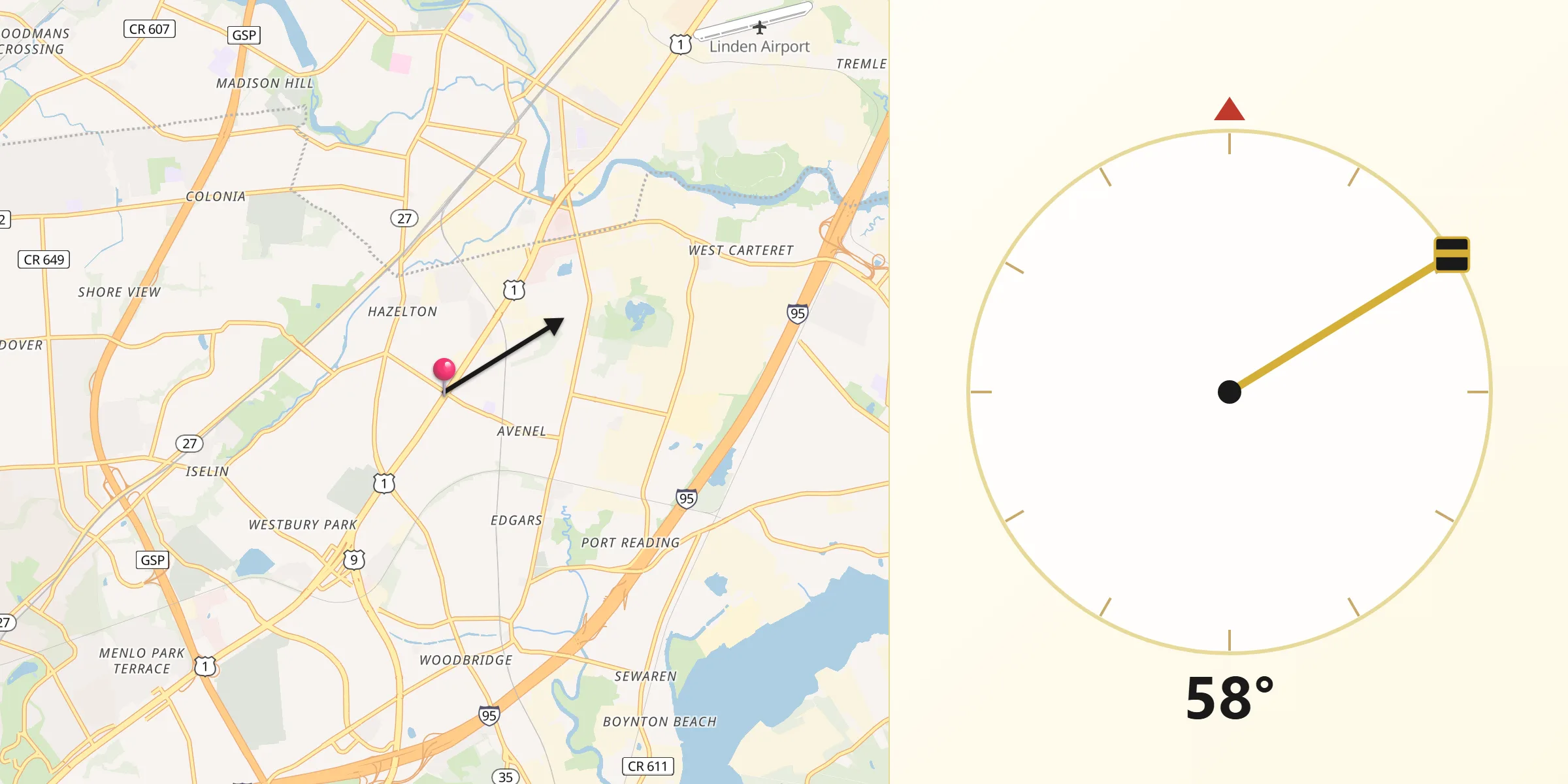 Qibla Direction from Avenel