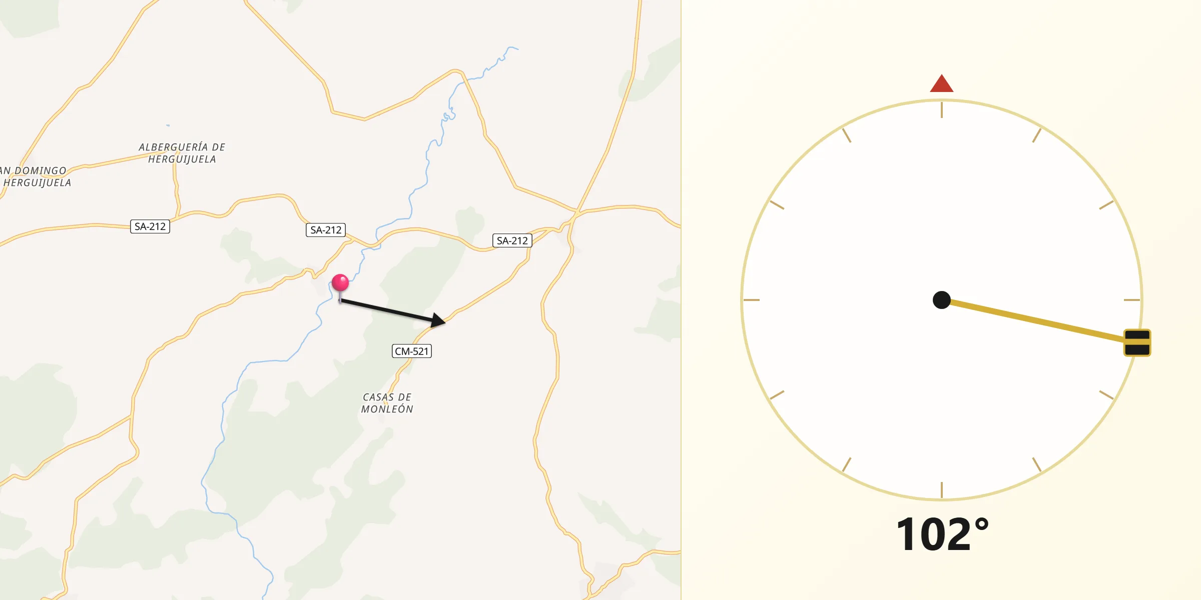 Dirección de la Qibla desde Monleón