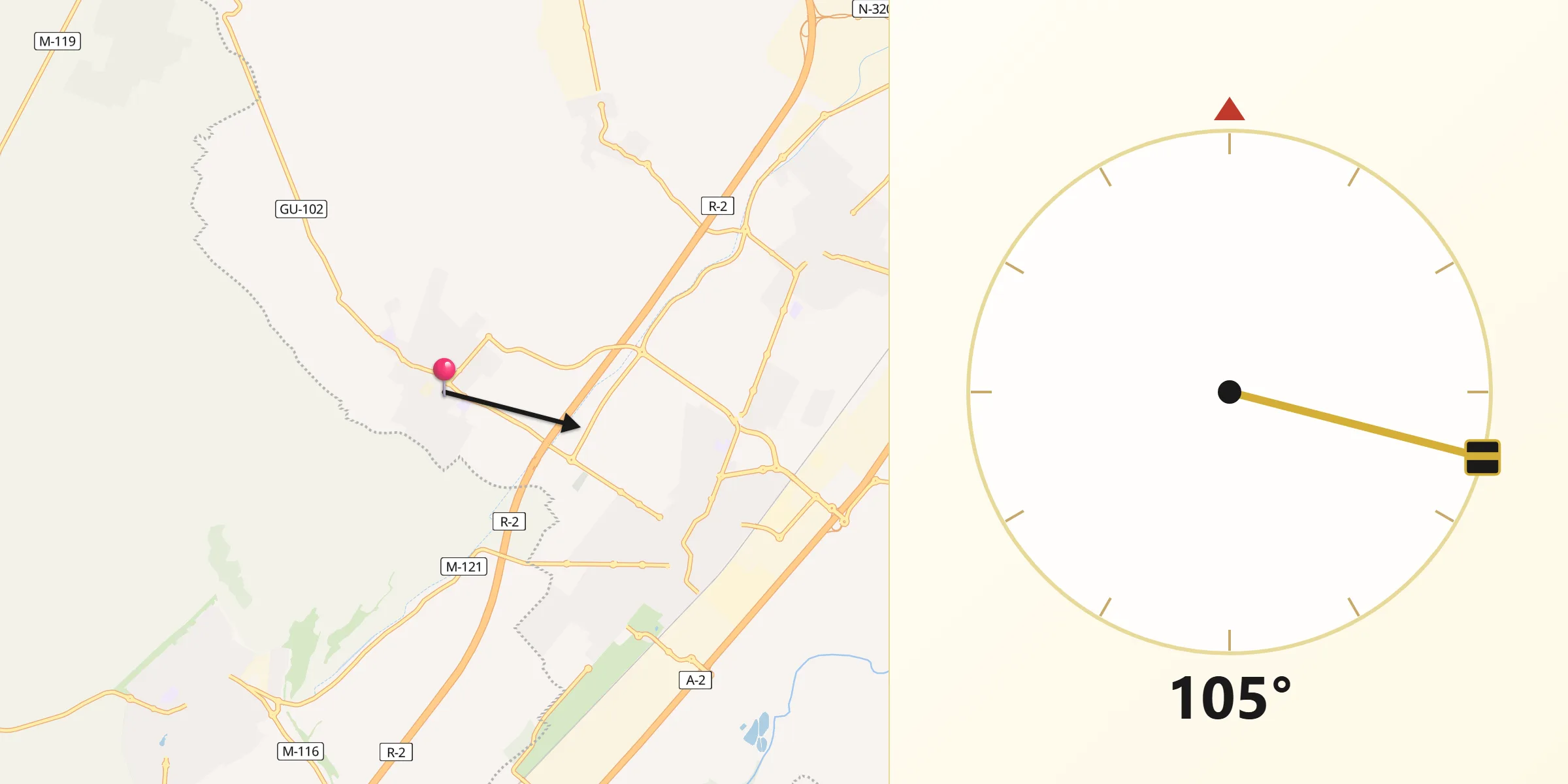 Dirección de la Qibla desde Villanueva de la Torre