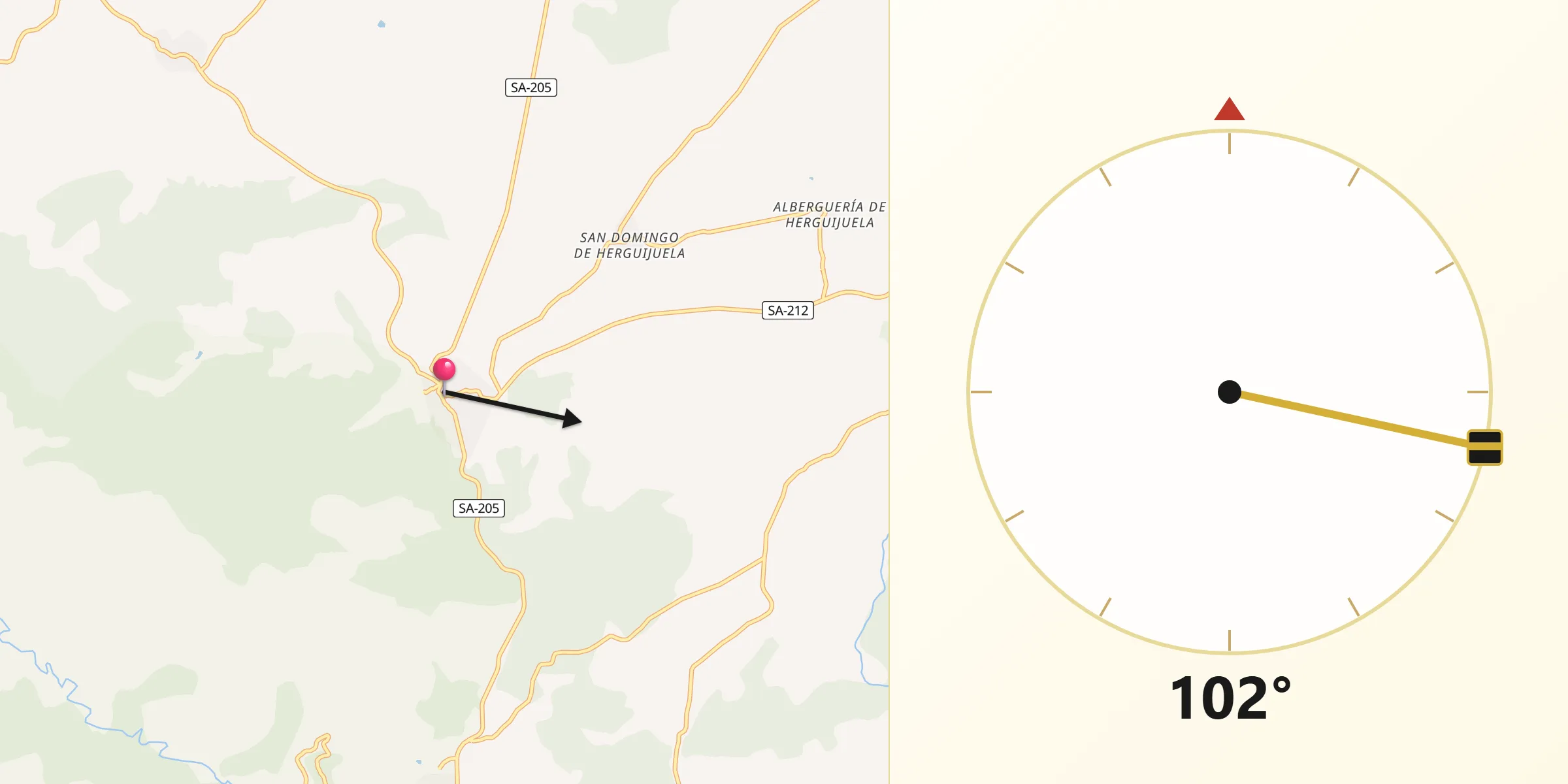 Dirección de la Qibla desde Linares de Riofrío