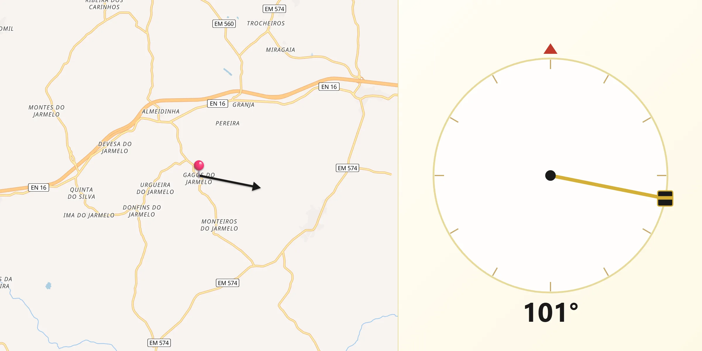Direção da Qibla a partir de Gagos