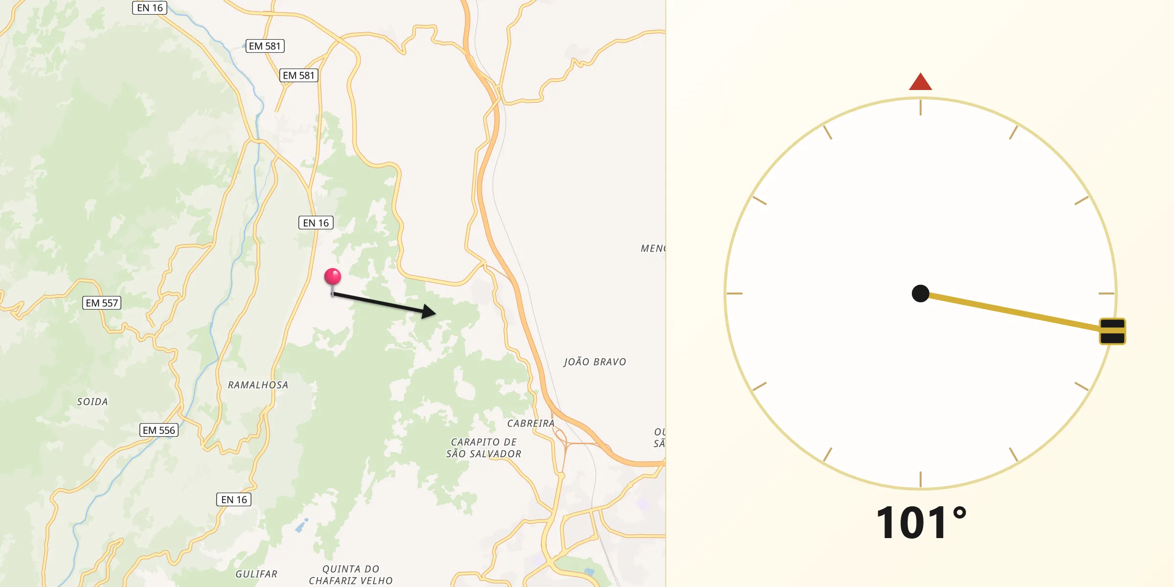 Direção da Qibla a partir de Cavadoude