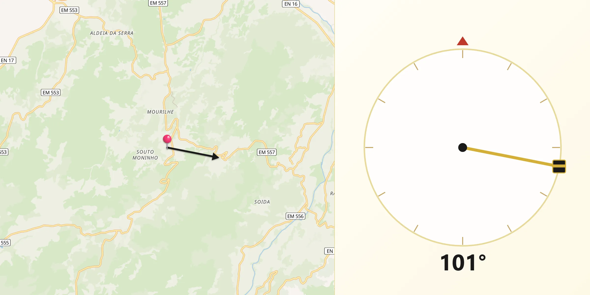 Direção da Qibla a partir de Cadafaz