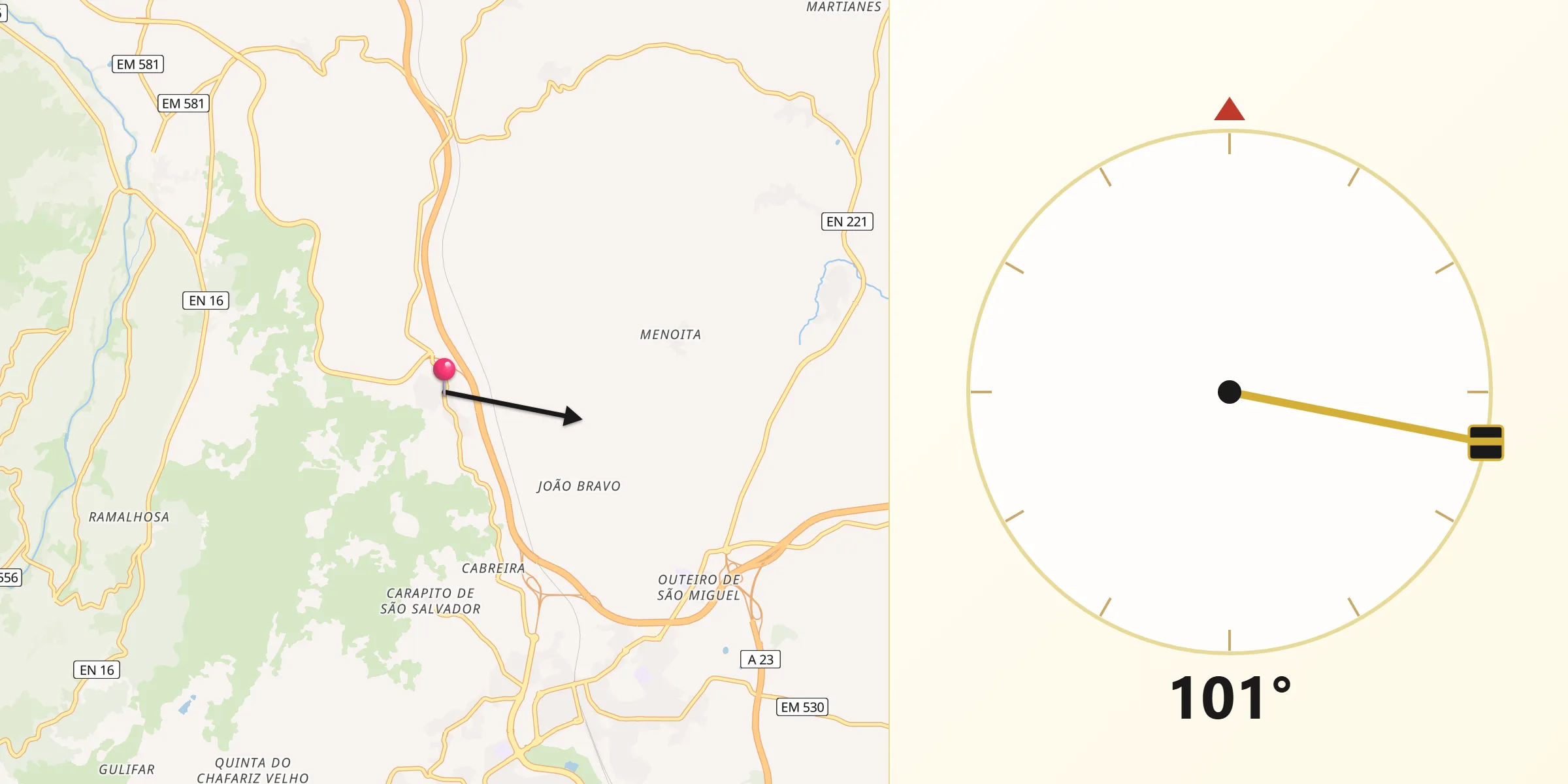 Direção da Qibla a partir de Alvendre
