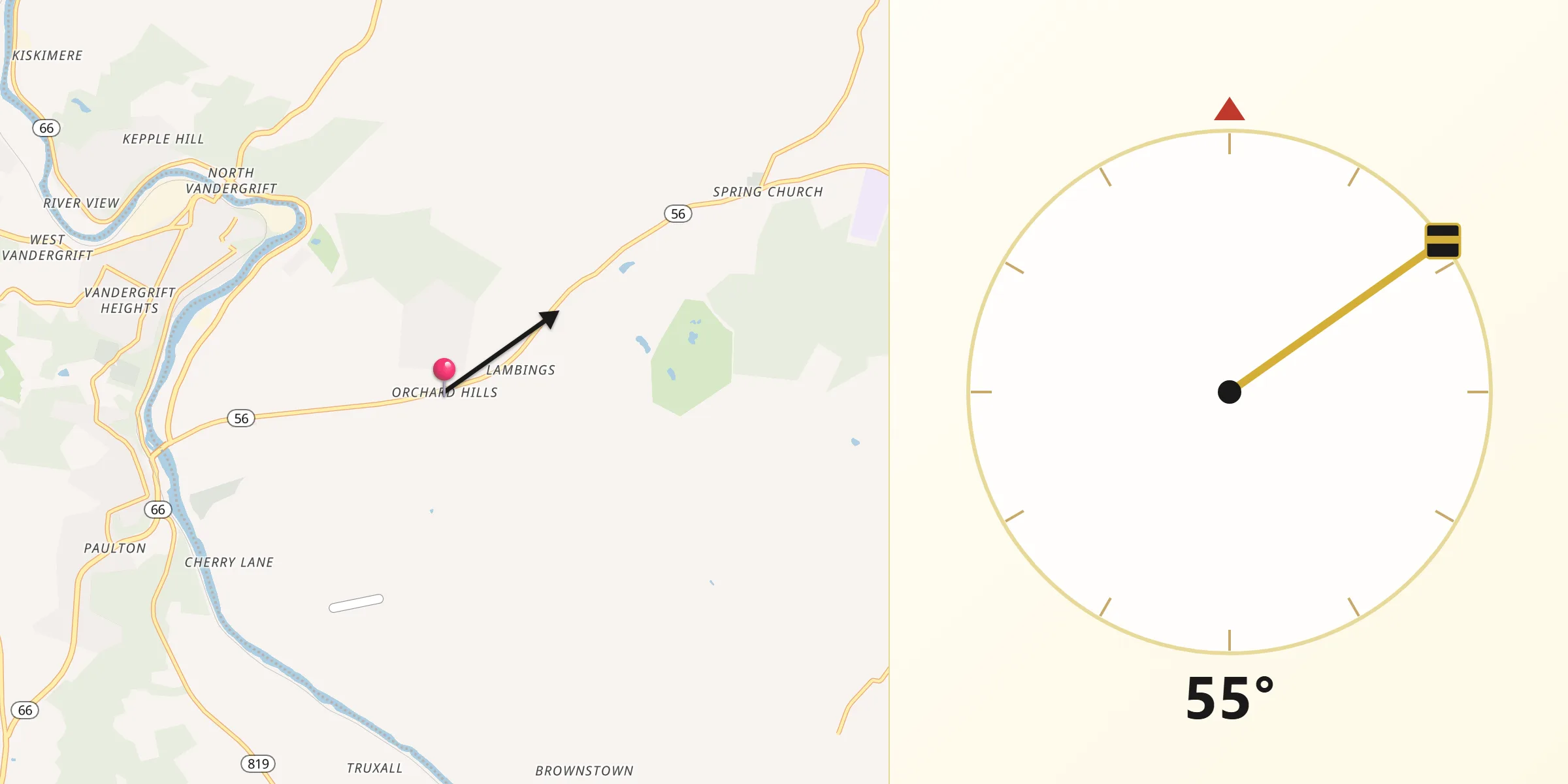 Qibla Direction from Orchard Hills