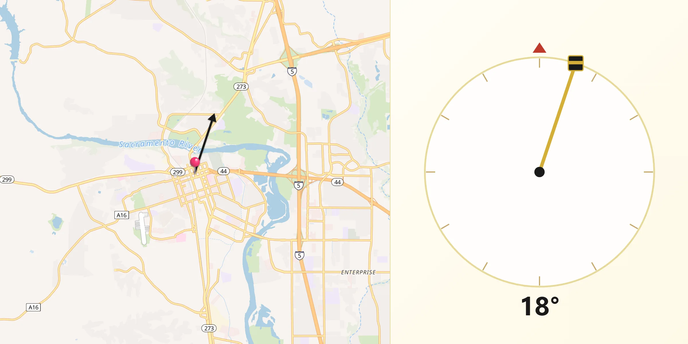 Qibla Direction from Redding