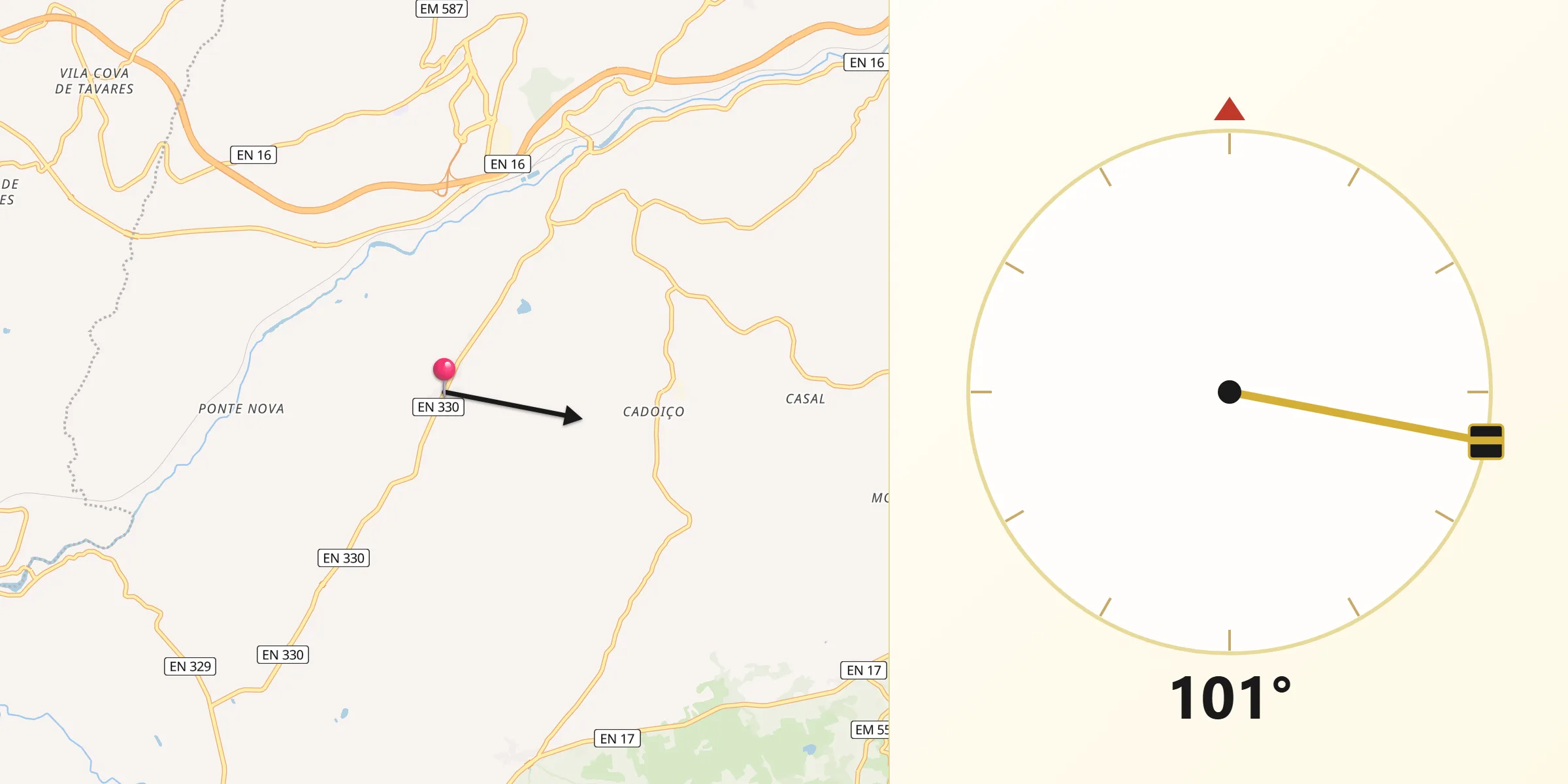 Direção da Qibla a partir de Vila Franca da Serra