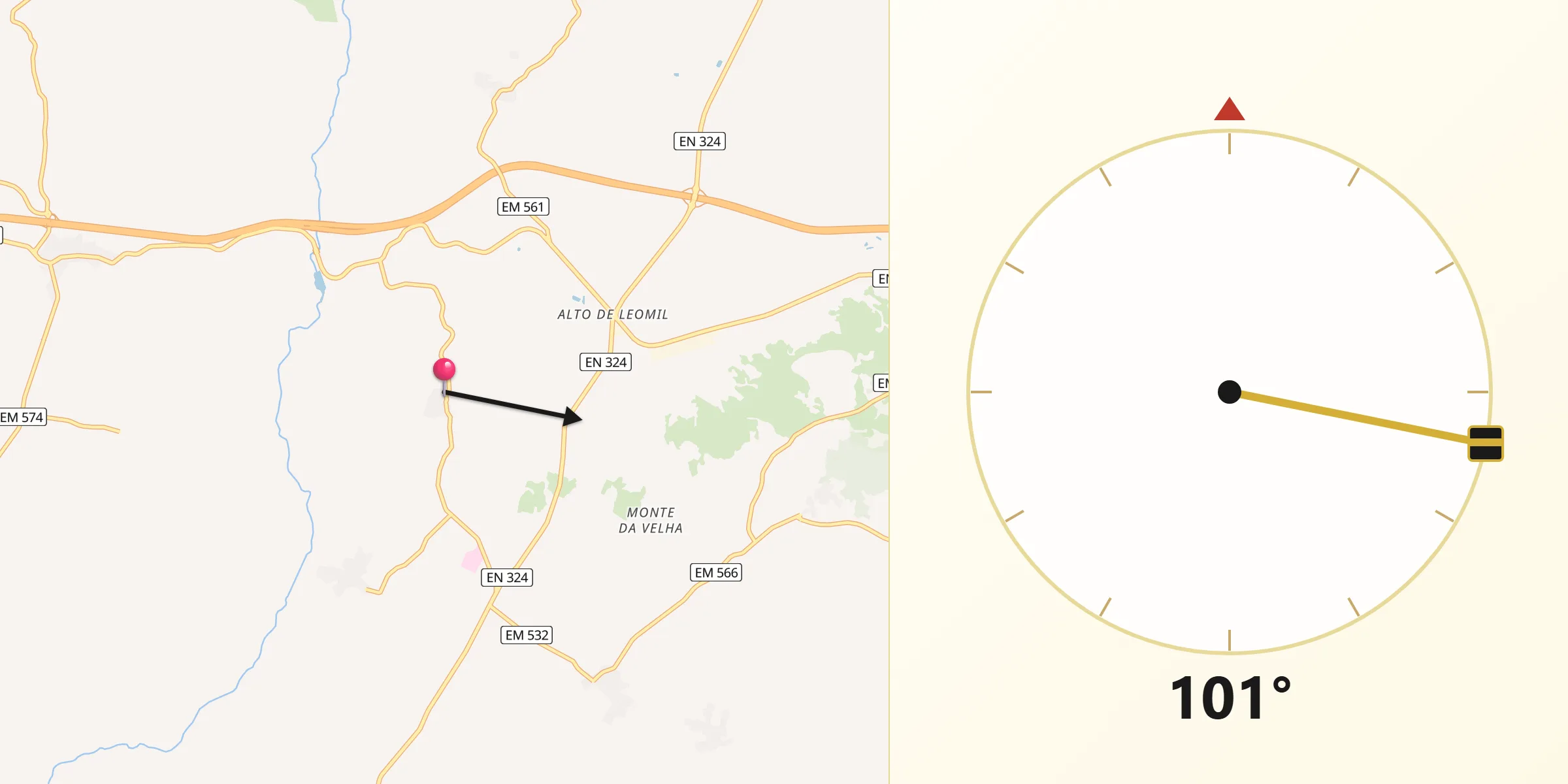Direção da Qibla a partir de Amoreira