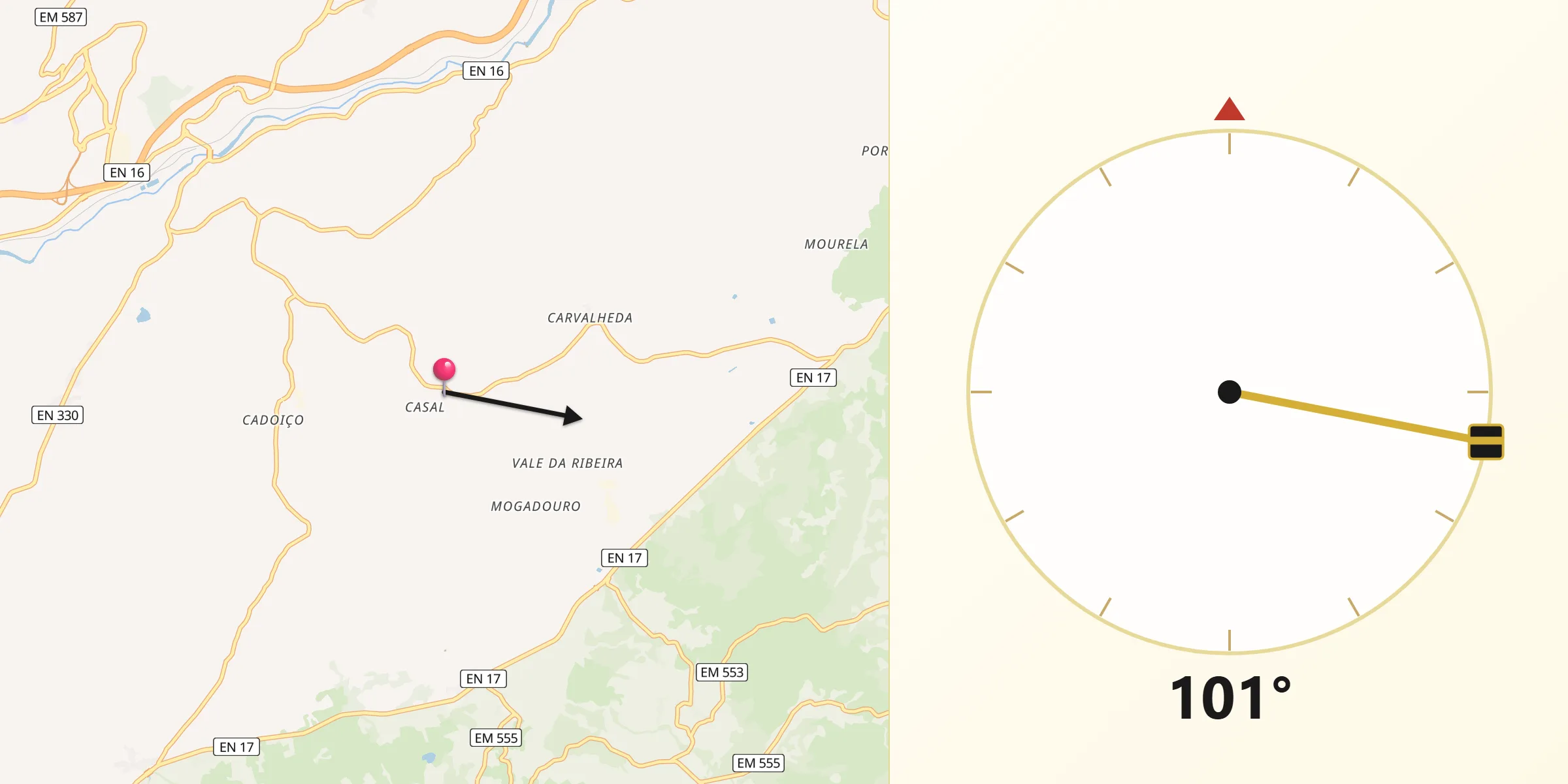Direção da Qibla a partir de Mesquitela