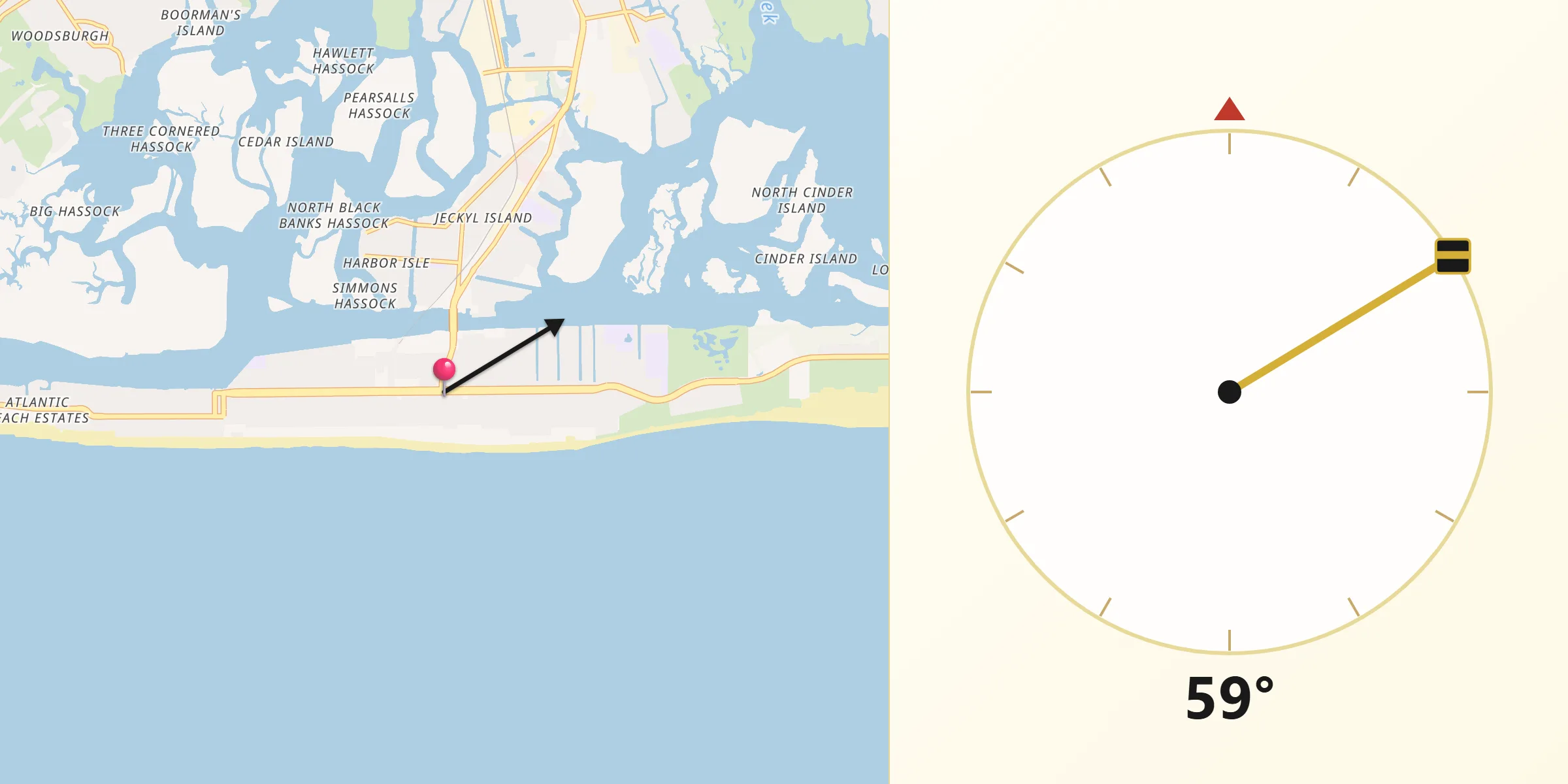 Dirección de la Qibla desde Long Beach