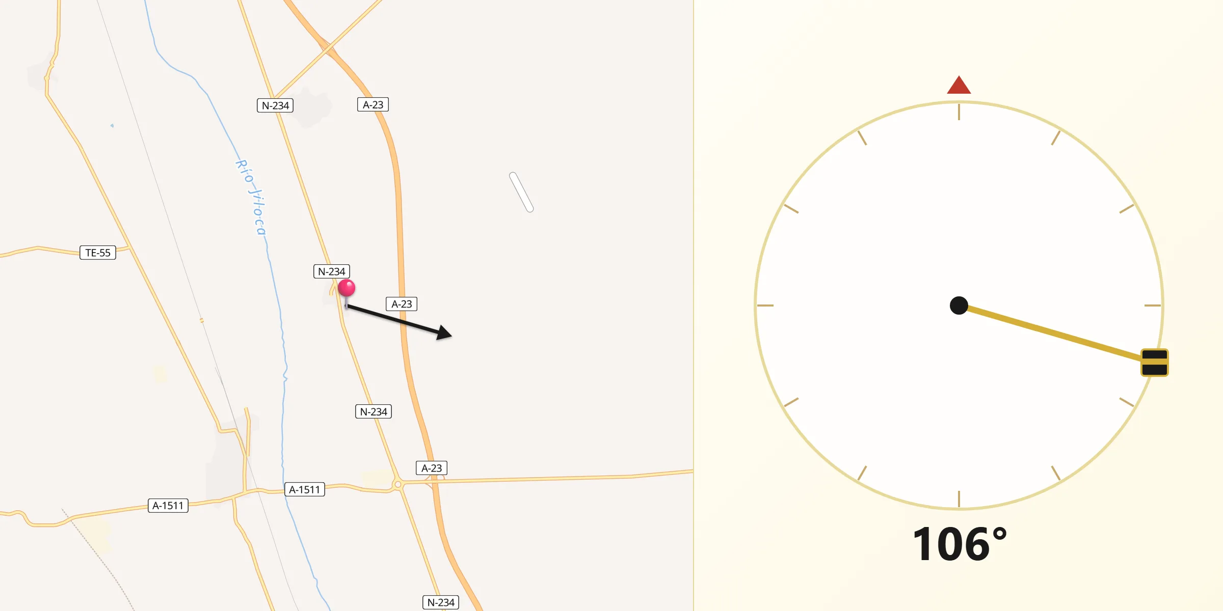 Dirección de la Qibla desde Torremocha de Jiloca