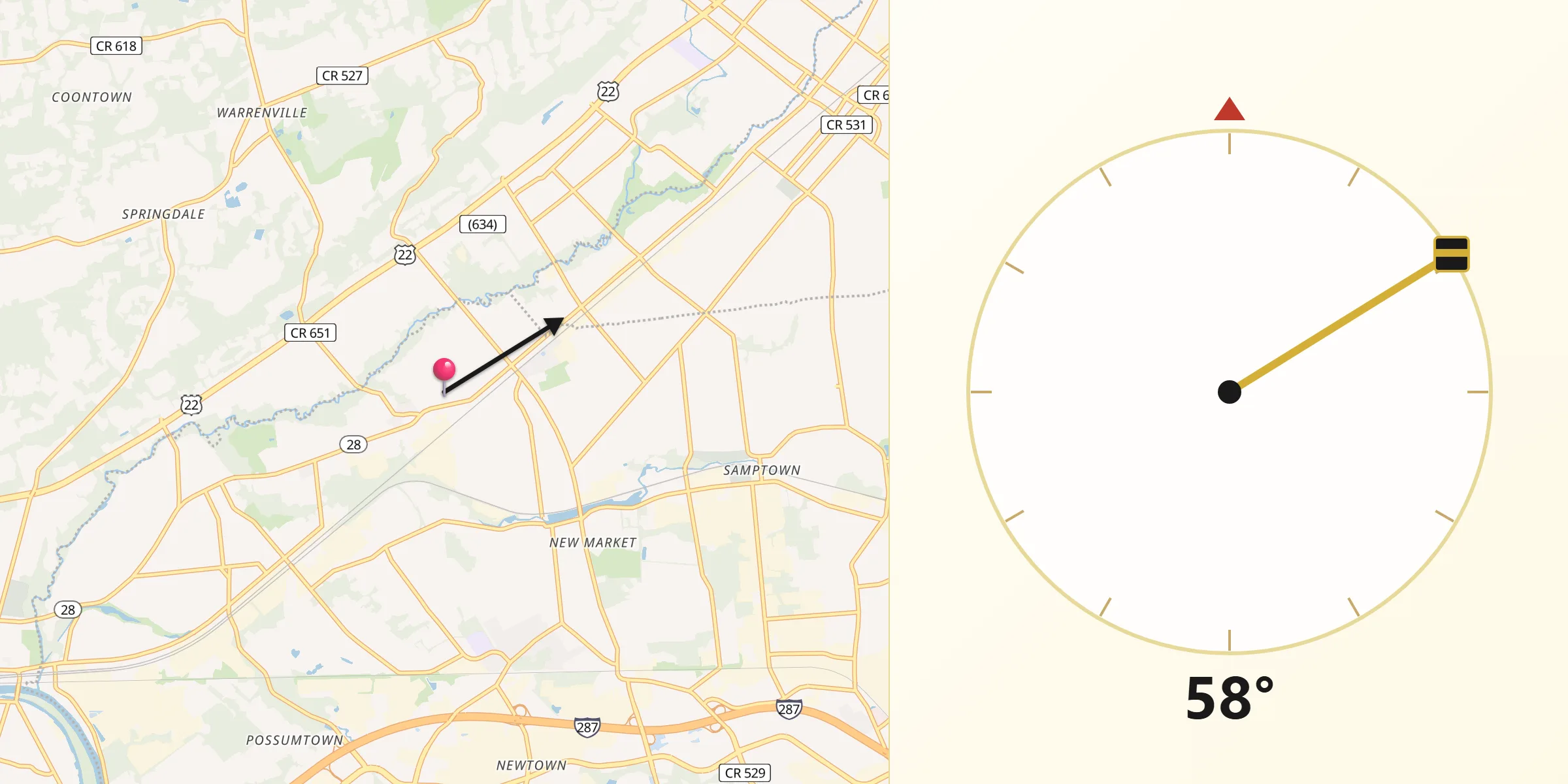 Qibla Direction from Dunellen