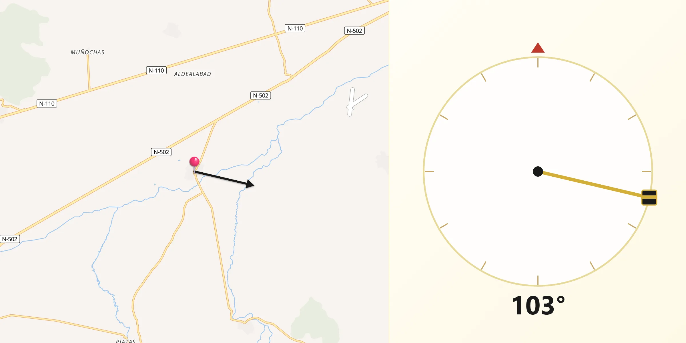 Dirección de la Qibla desde Niharra