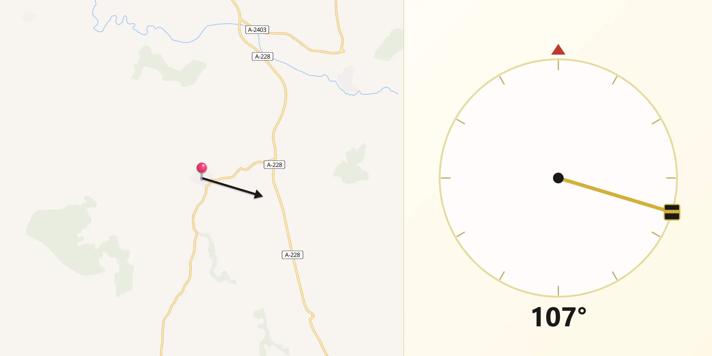 Dirección de la Qibla desde Aguilar del Alfambra