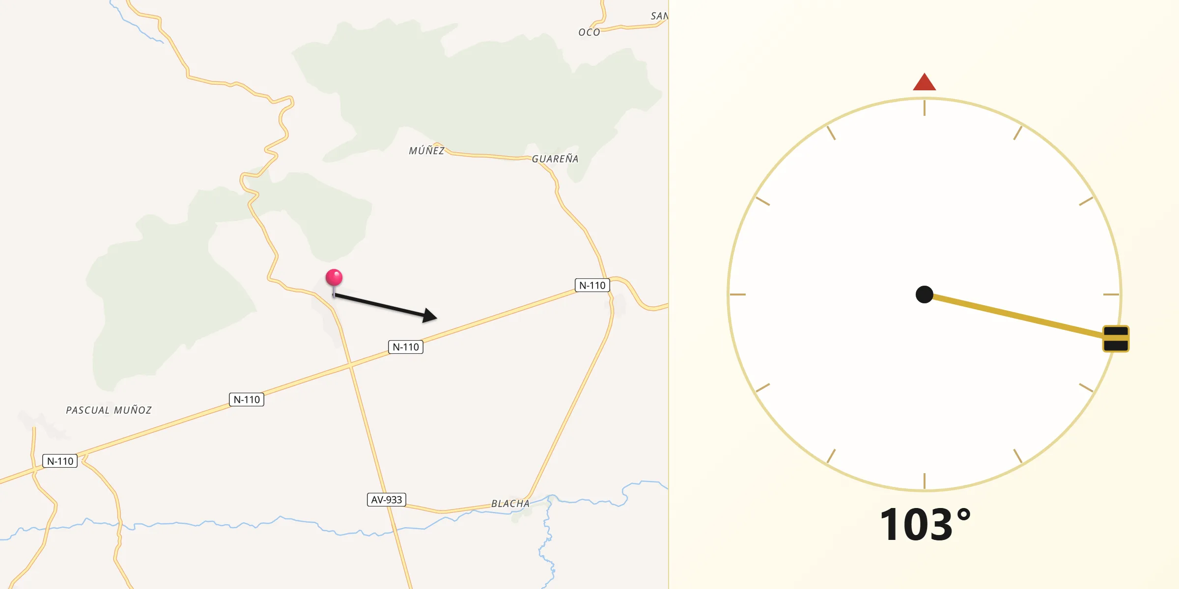 Dirección de la Qibla desde Muñana