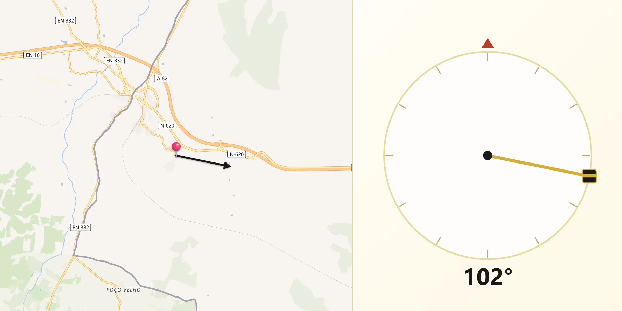 Dirección de la Qibla desde Fuentes de Oñoro