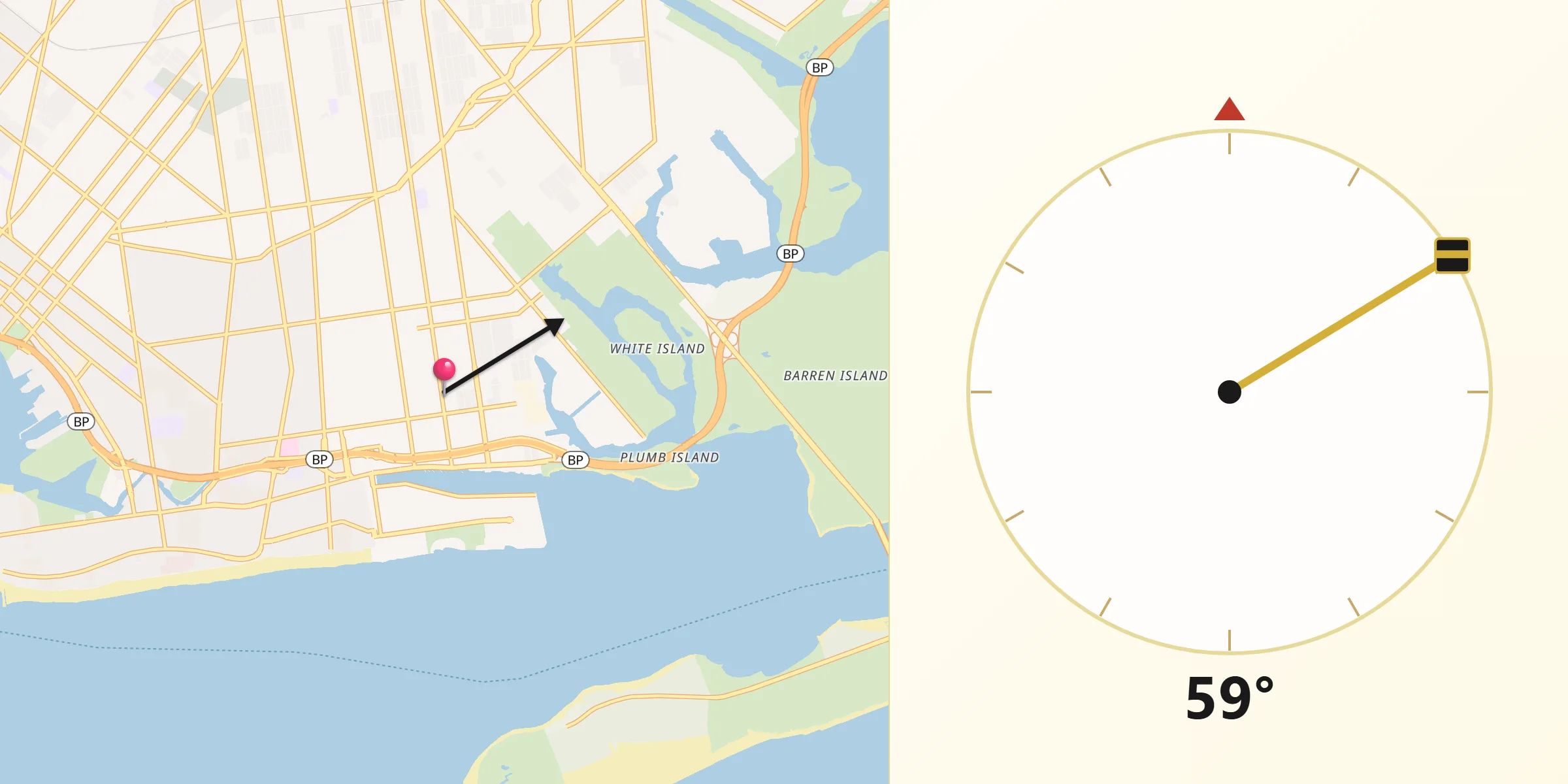 Qibla Direction from Sheepshead Bay