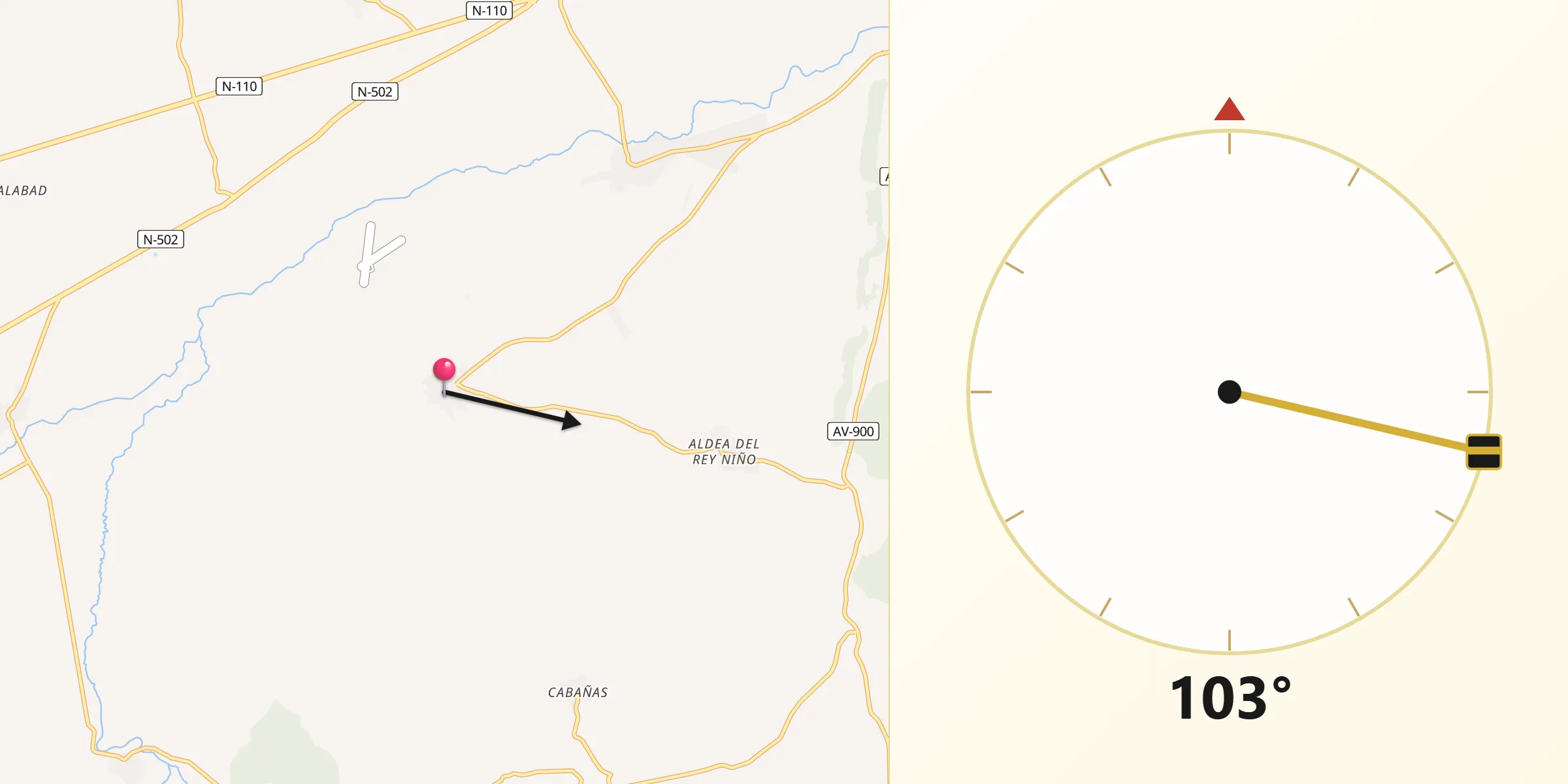 Dirección de la Qibla desde Gemuño