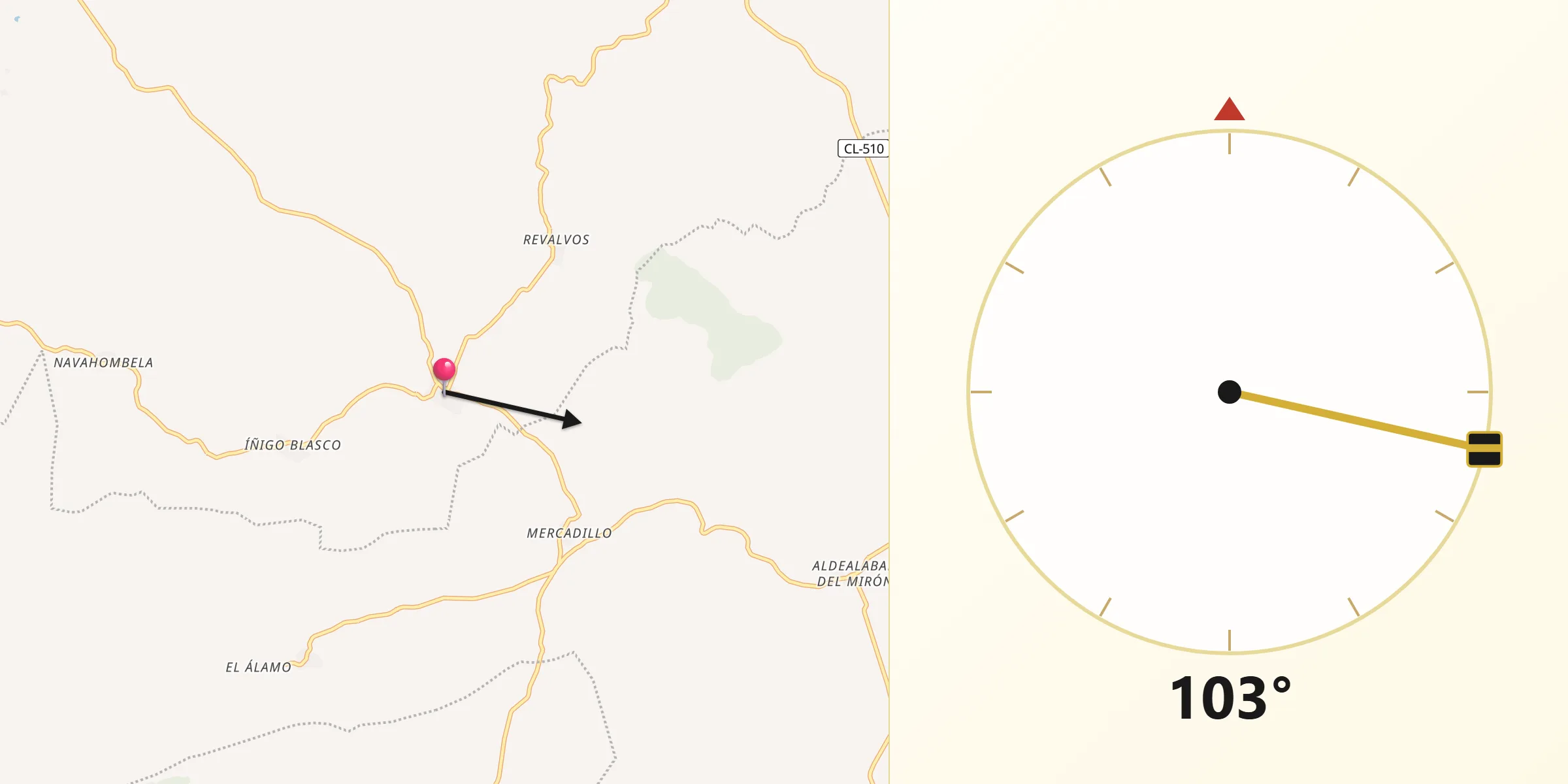 Dirección de la Qibla desde Armenteros