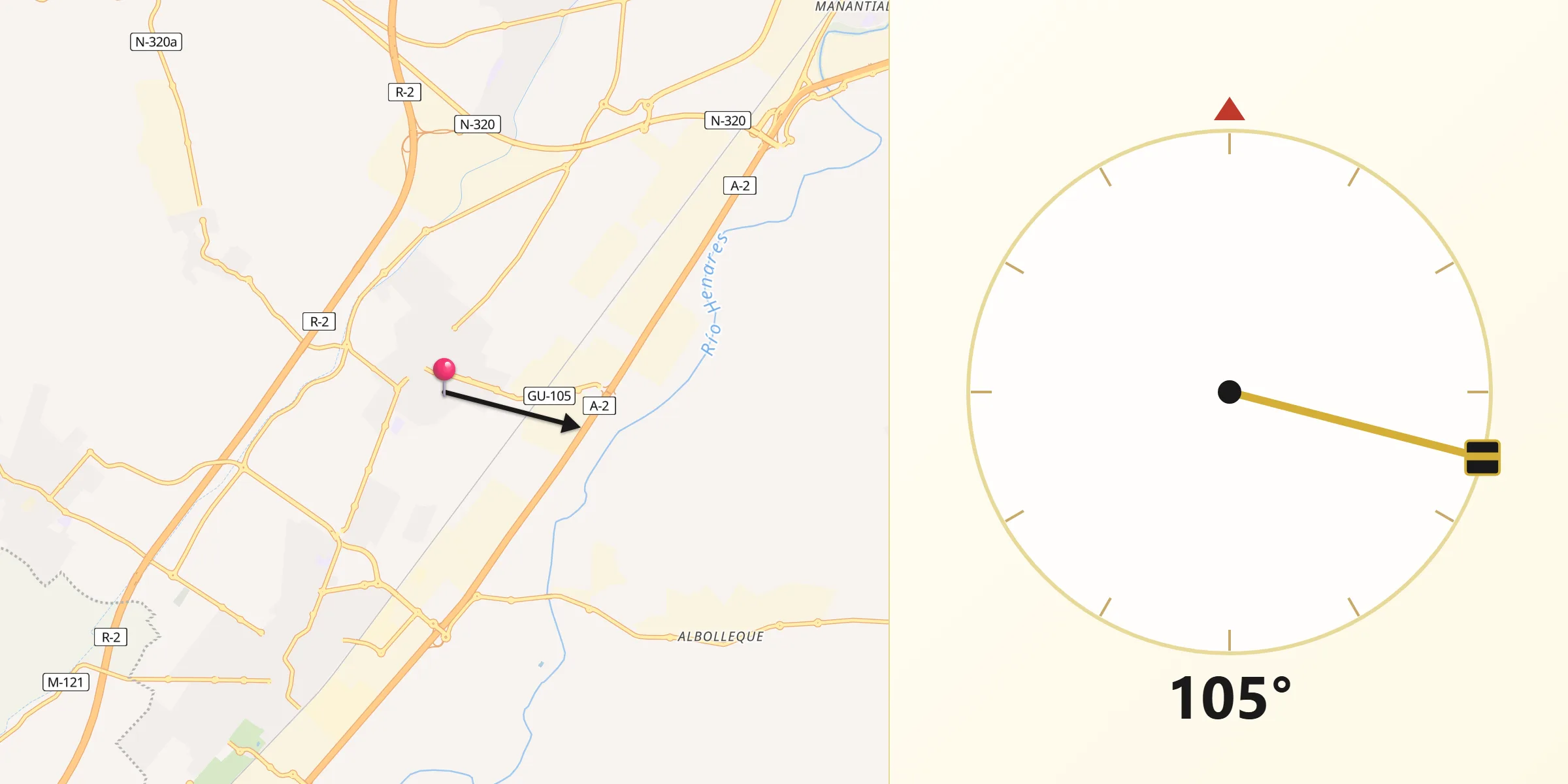 Dirección de la Qibla desde Alovera