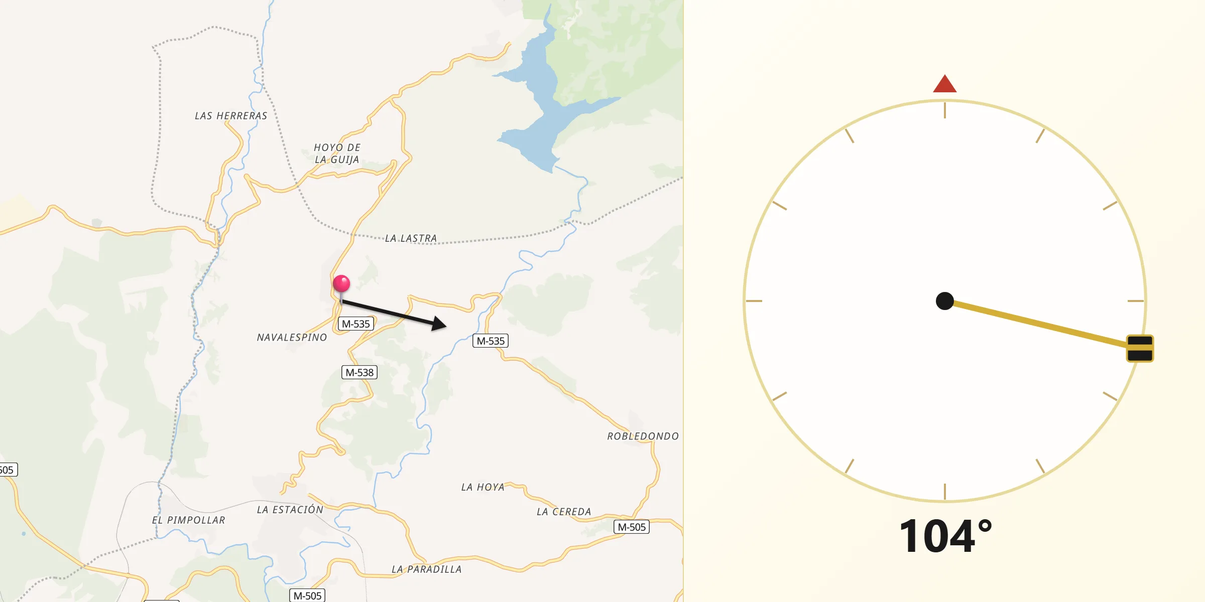 Dirección de la Qibla desde Santa María de la Alameda