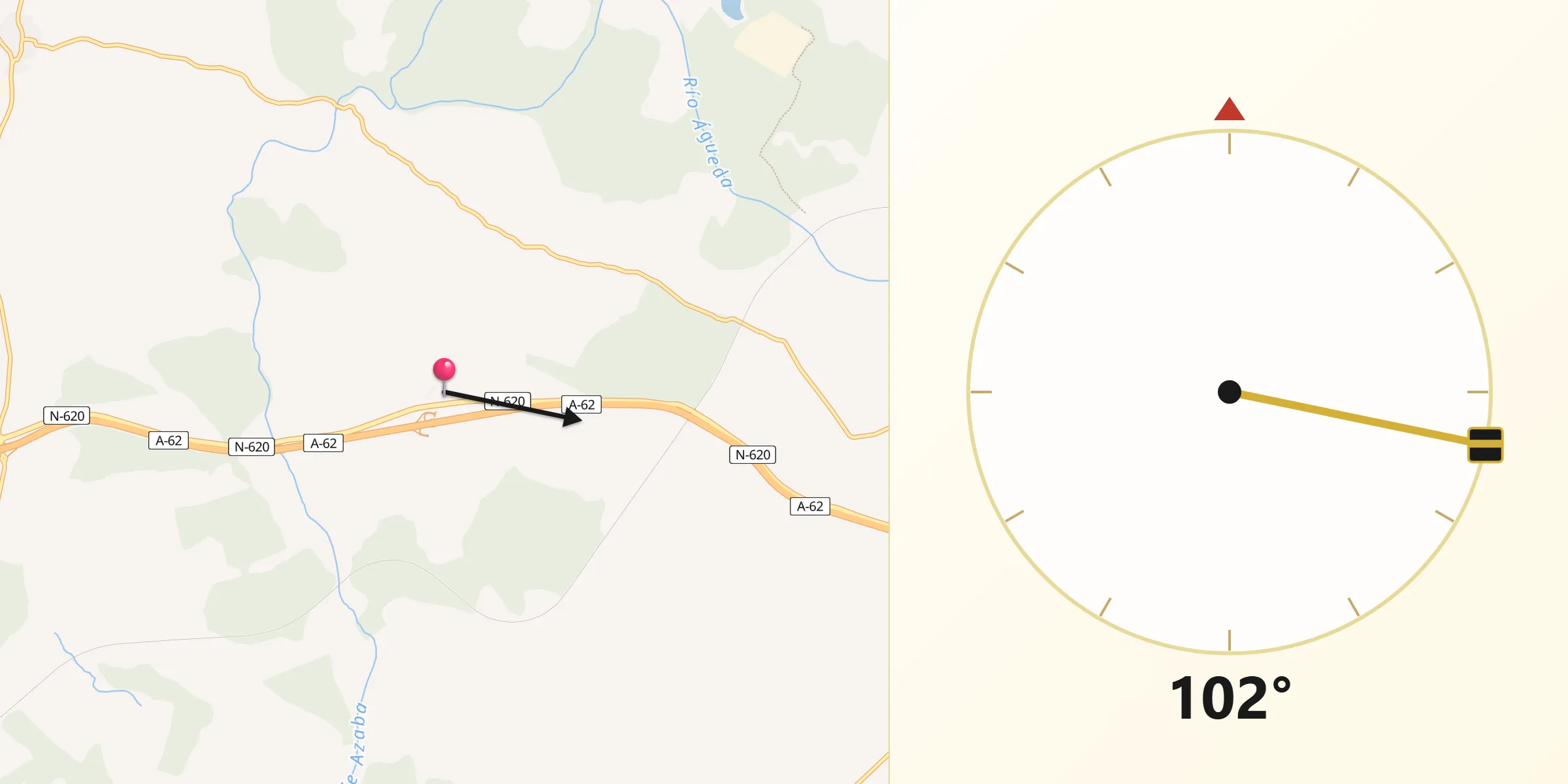 Dirección de la Qibla desde Carpio de Azaba